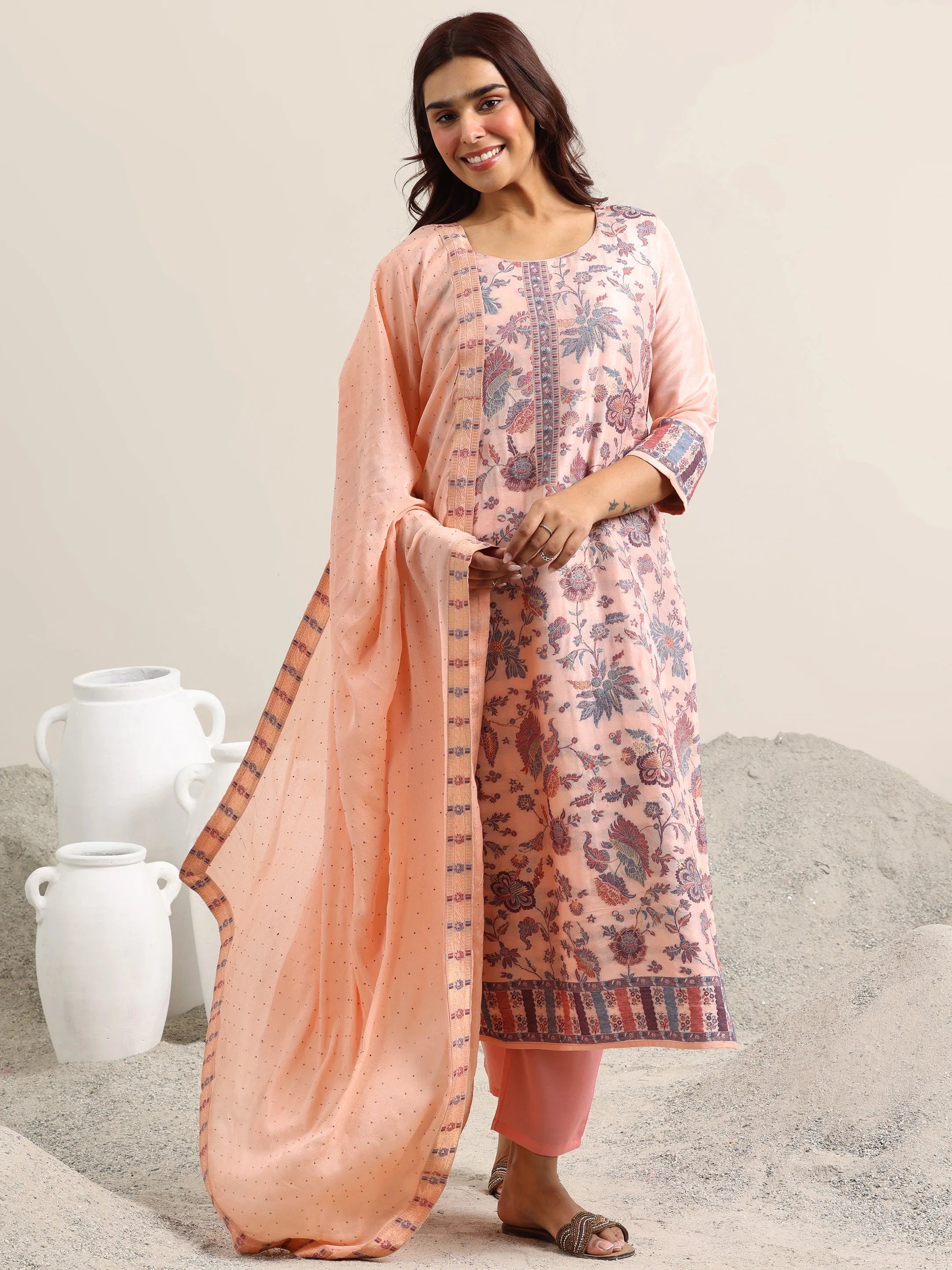 libas Peach Woven Design Silk Blend Straight Suit With Dupatta-picture-64