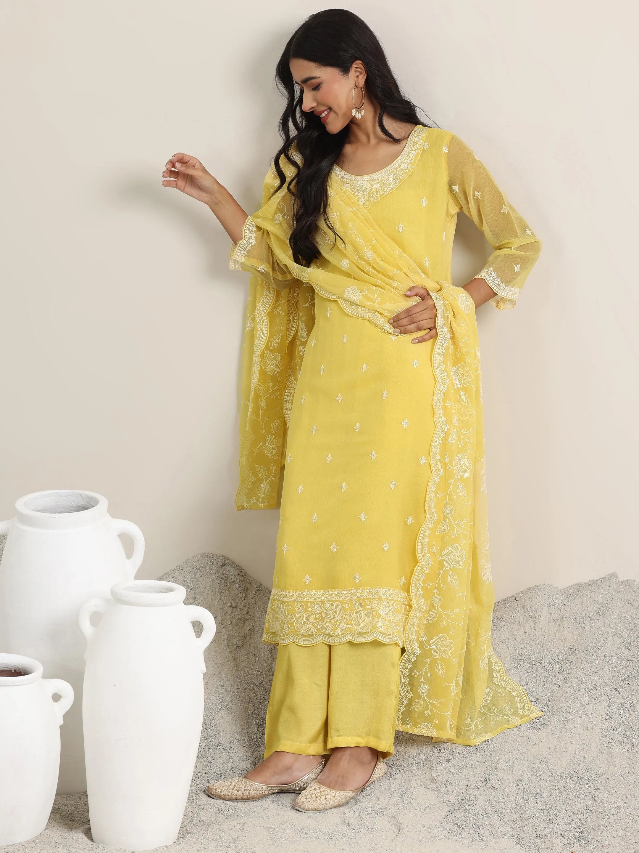 libas Yellow Embroidered Poly Chiffon Straight Suit With Dupatta-picture-22