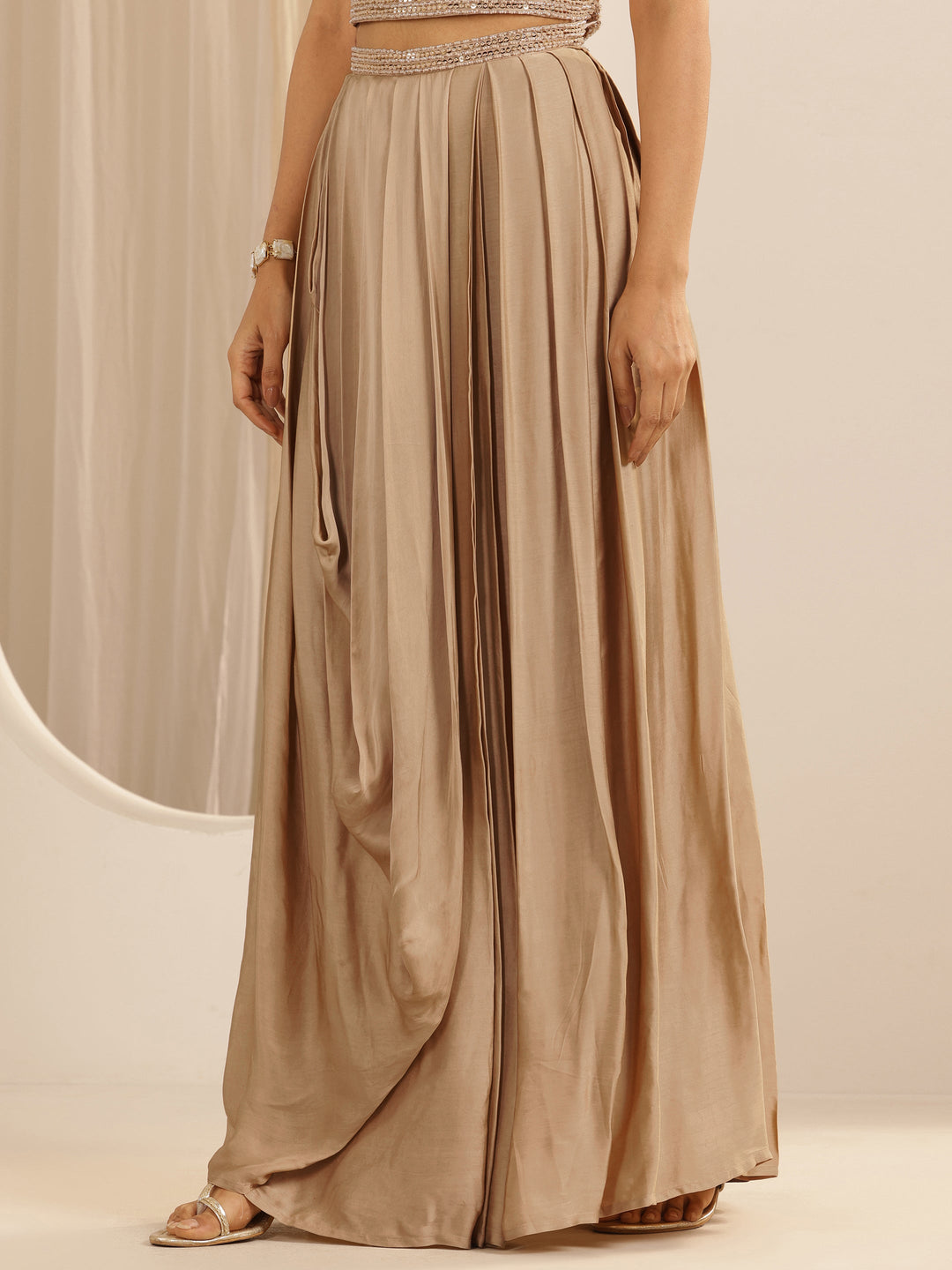  Libas Art Beige Embellished Satin Co-Ord Sets 