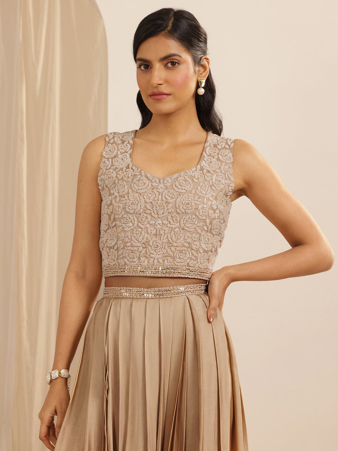  Libas Art Beige Embellished Satin Co-Ord Sets 