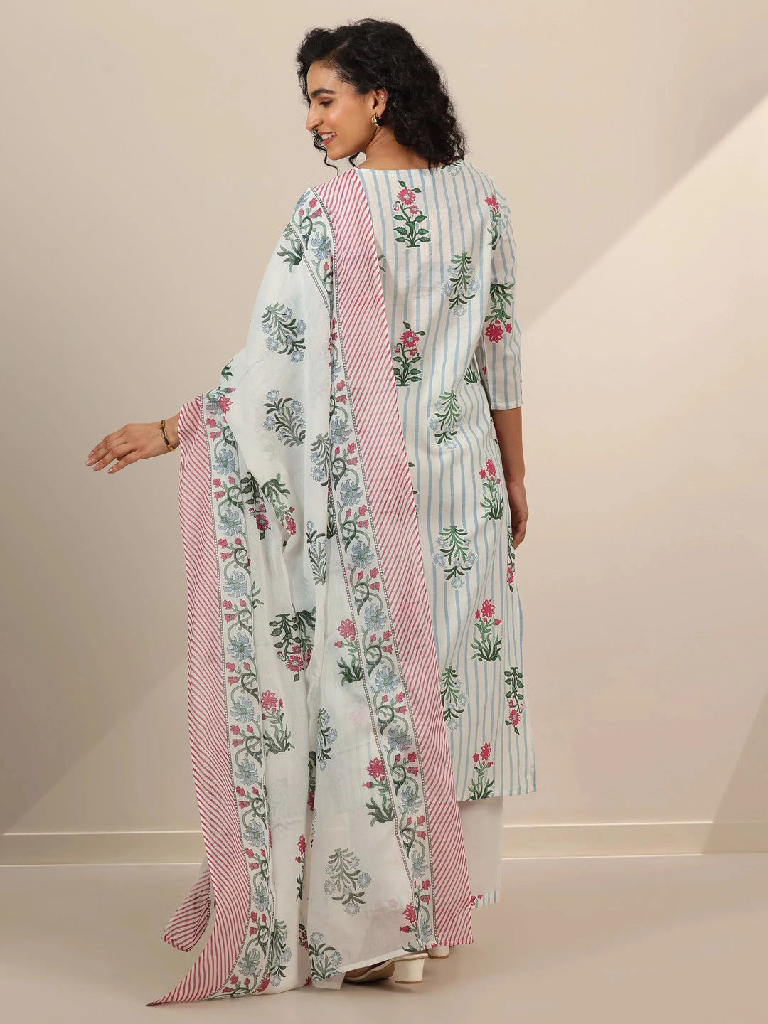  Off White Printed Cotton Straight Suit Sets With Dupatta 