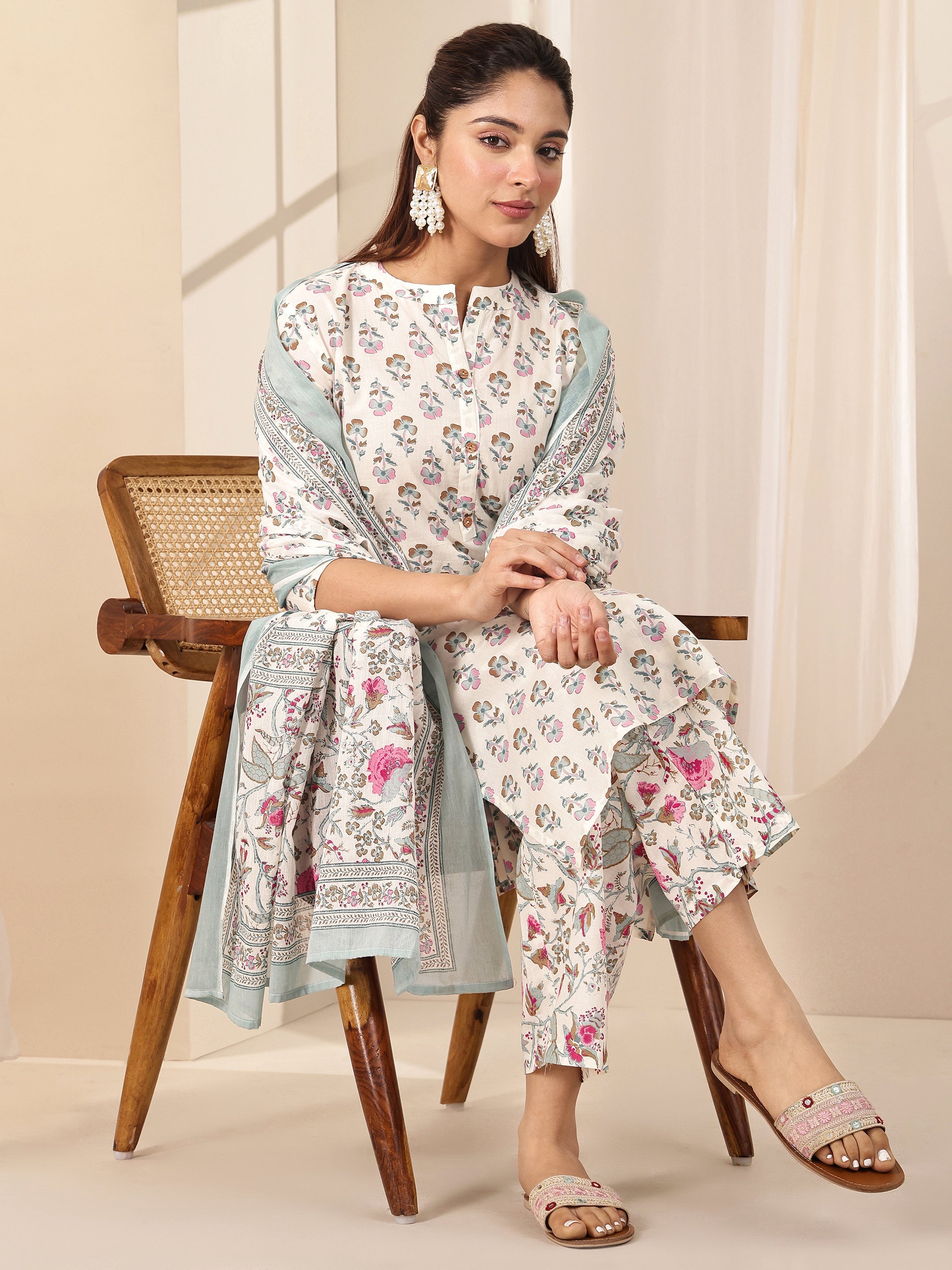 Off White Printed Cotton Straight Suit Sets With Dupatta-image-42
