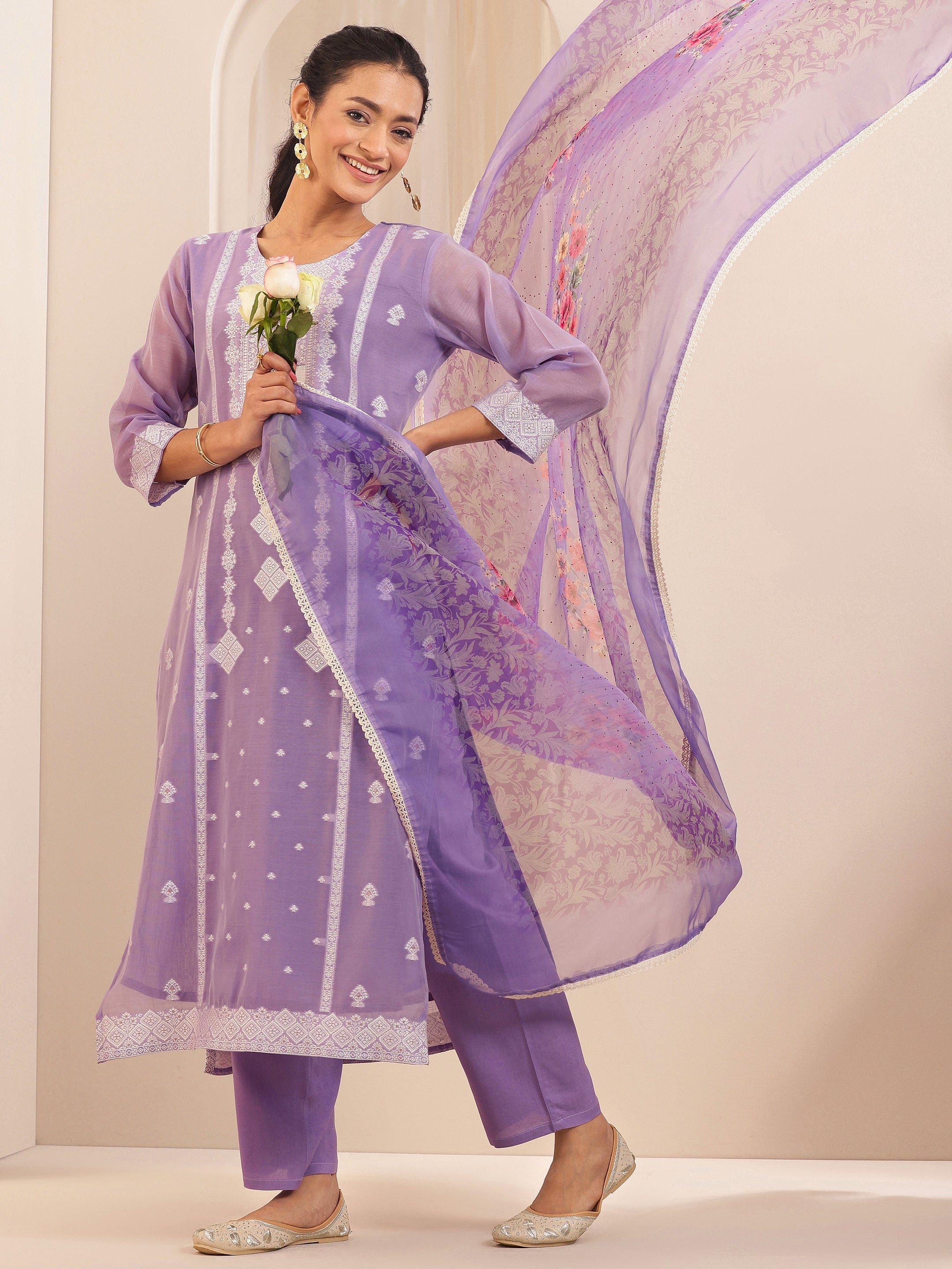 libas Lavender Self Design Chanderi Silk Straight Suit Sets With Dupatta-picture-18