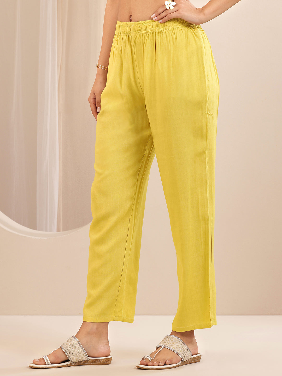  Yellow Self Design Chanderi Silk Straight Suit Sets With Dupatta 