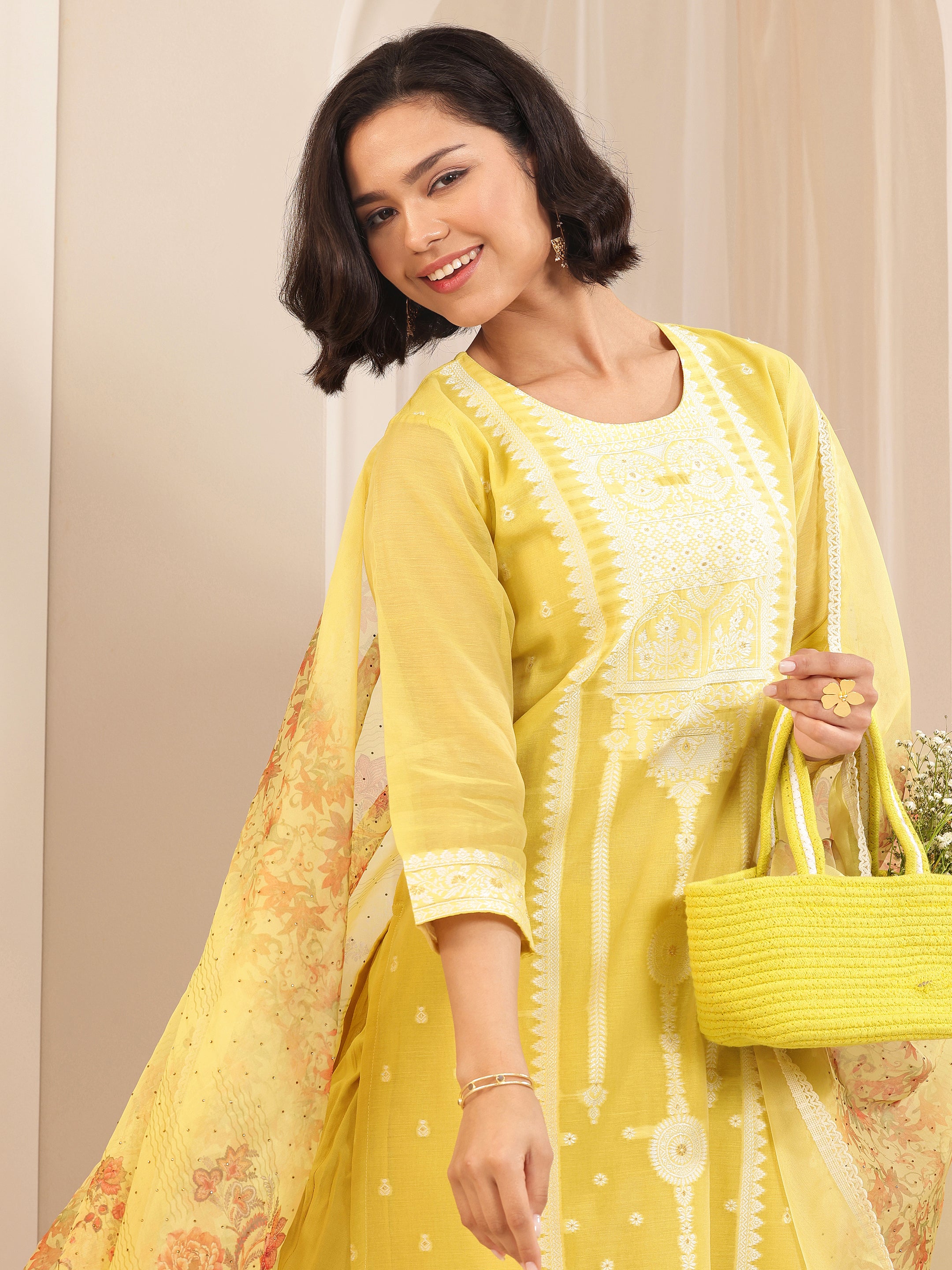 libas Yellow Self Design Chanderi Silk Straight Suit Sets With Dupatta-picture-60