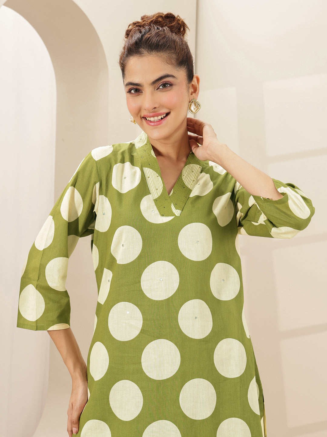  Green  Printed Cotton Straight Kurta Set 