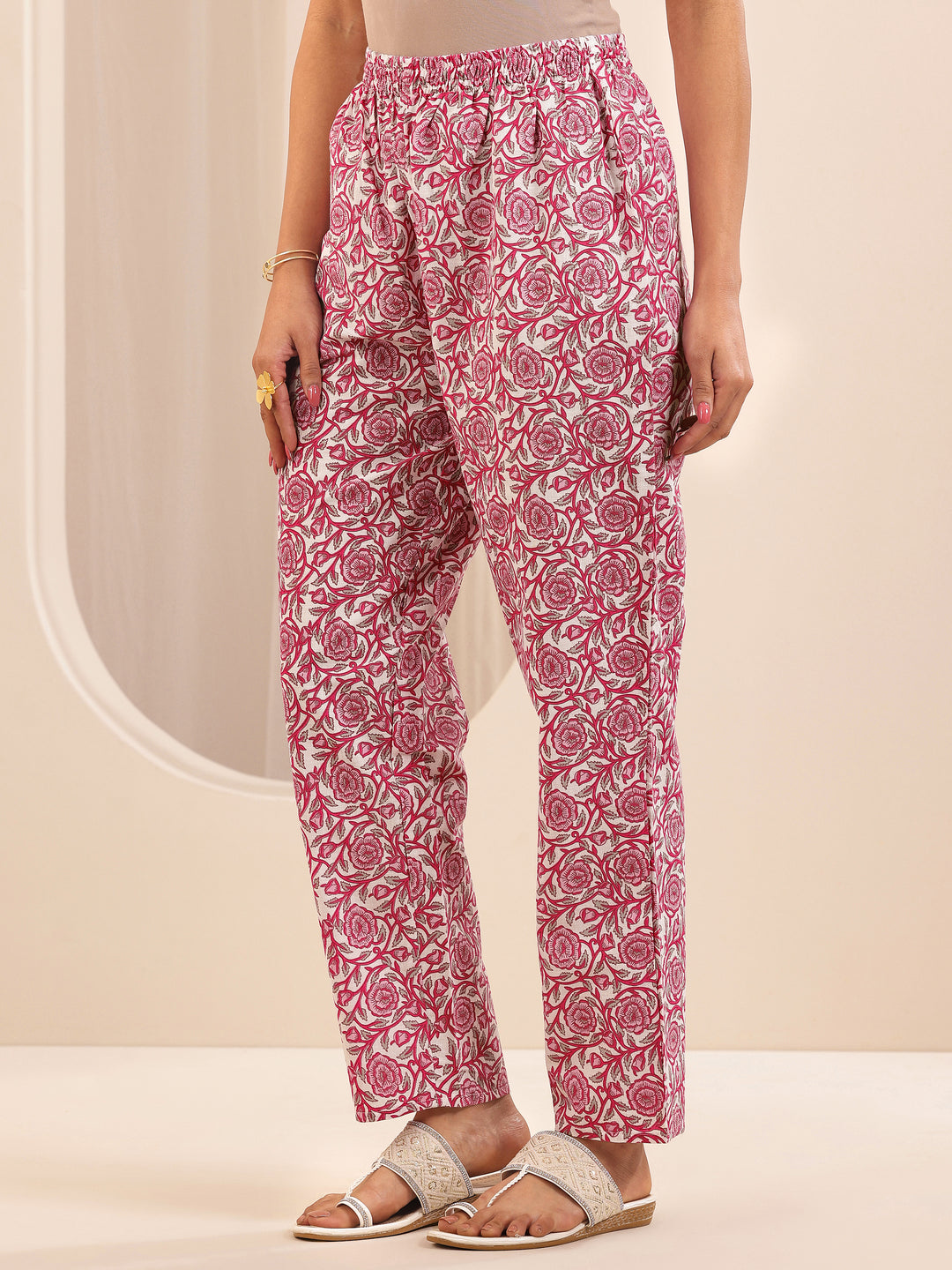  White Printed Cotton Straight Suit Sets With Dupatta 