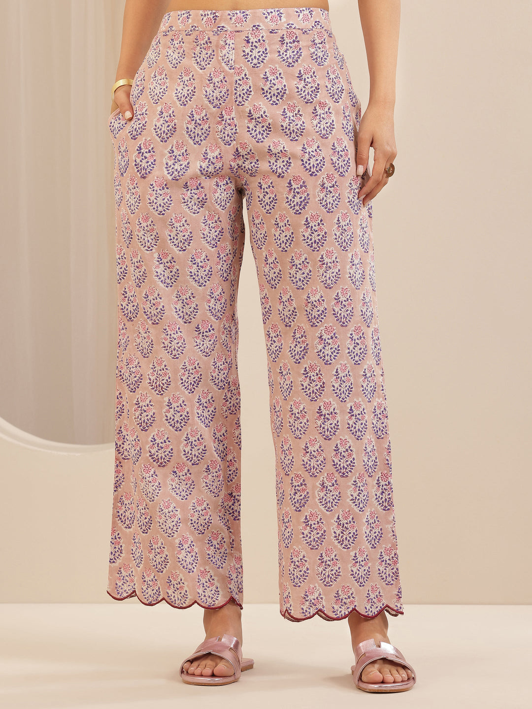  Pink Printed Cotton Straight Suit Sets With Dupatta 