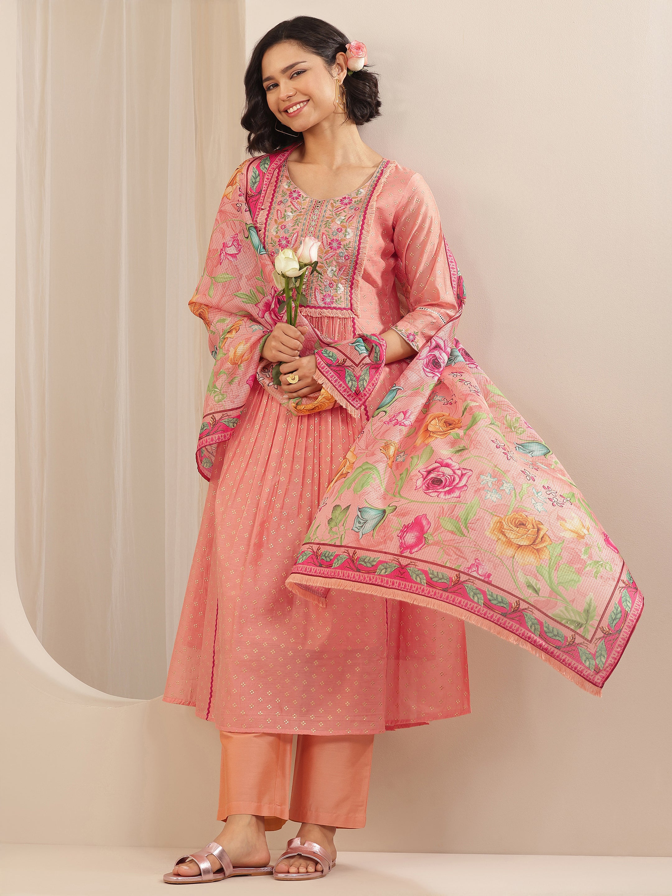 libas Peach Embroidered Chanderi Silk A-line Suit Sets With Dupatta-picture-51