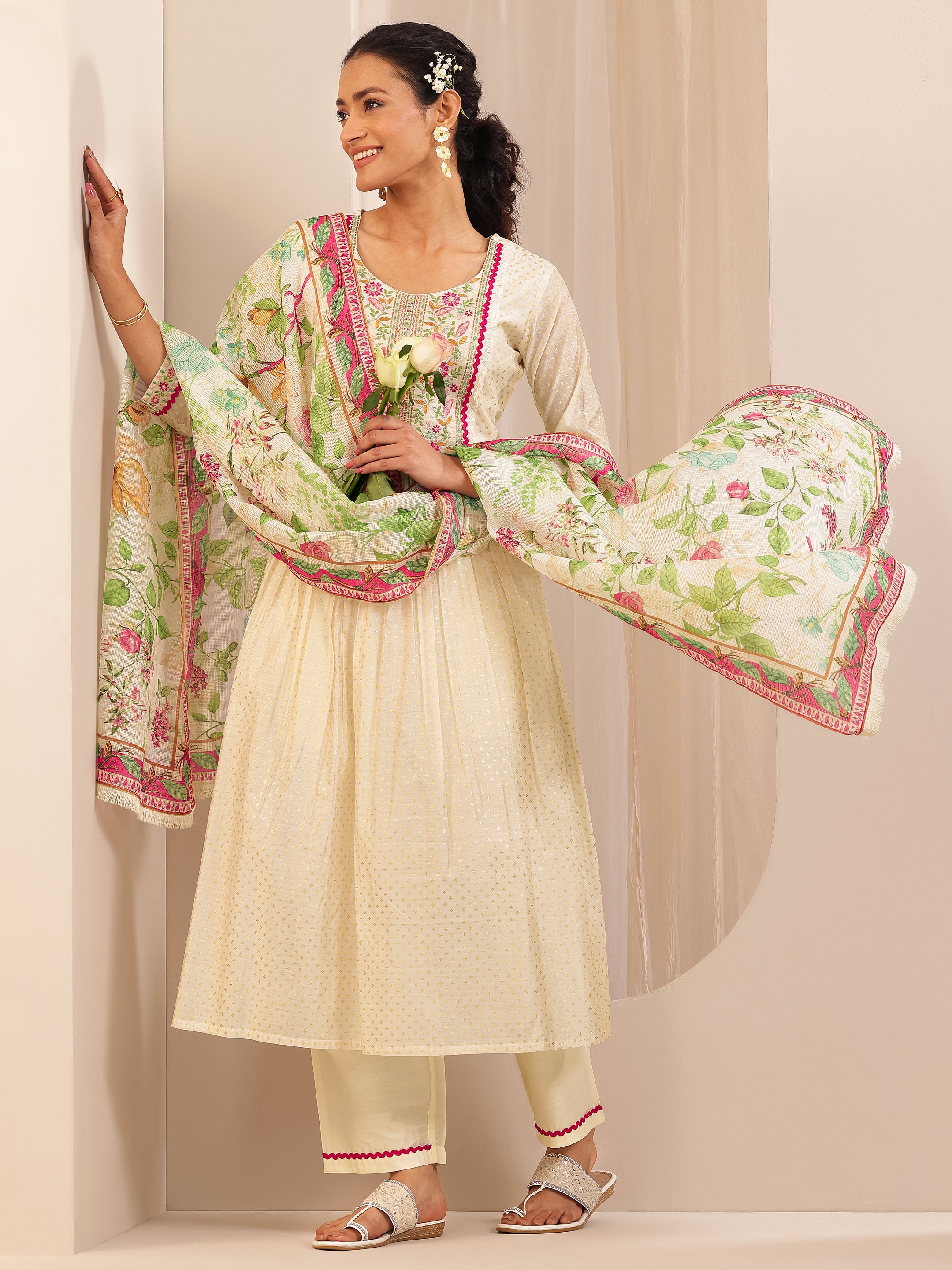 libas Off White Embroidered Chanderi Silk A-line Suit Sets With Dupatta-picture-65
