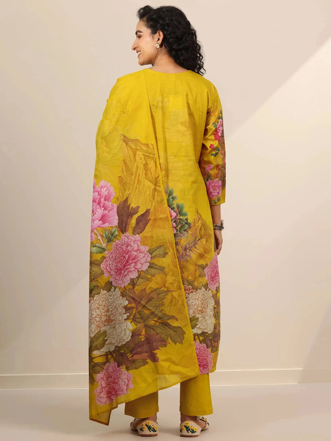  Mustard Printed Cotton Straight Suit Set With Dupatta 