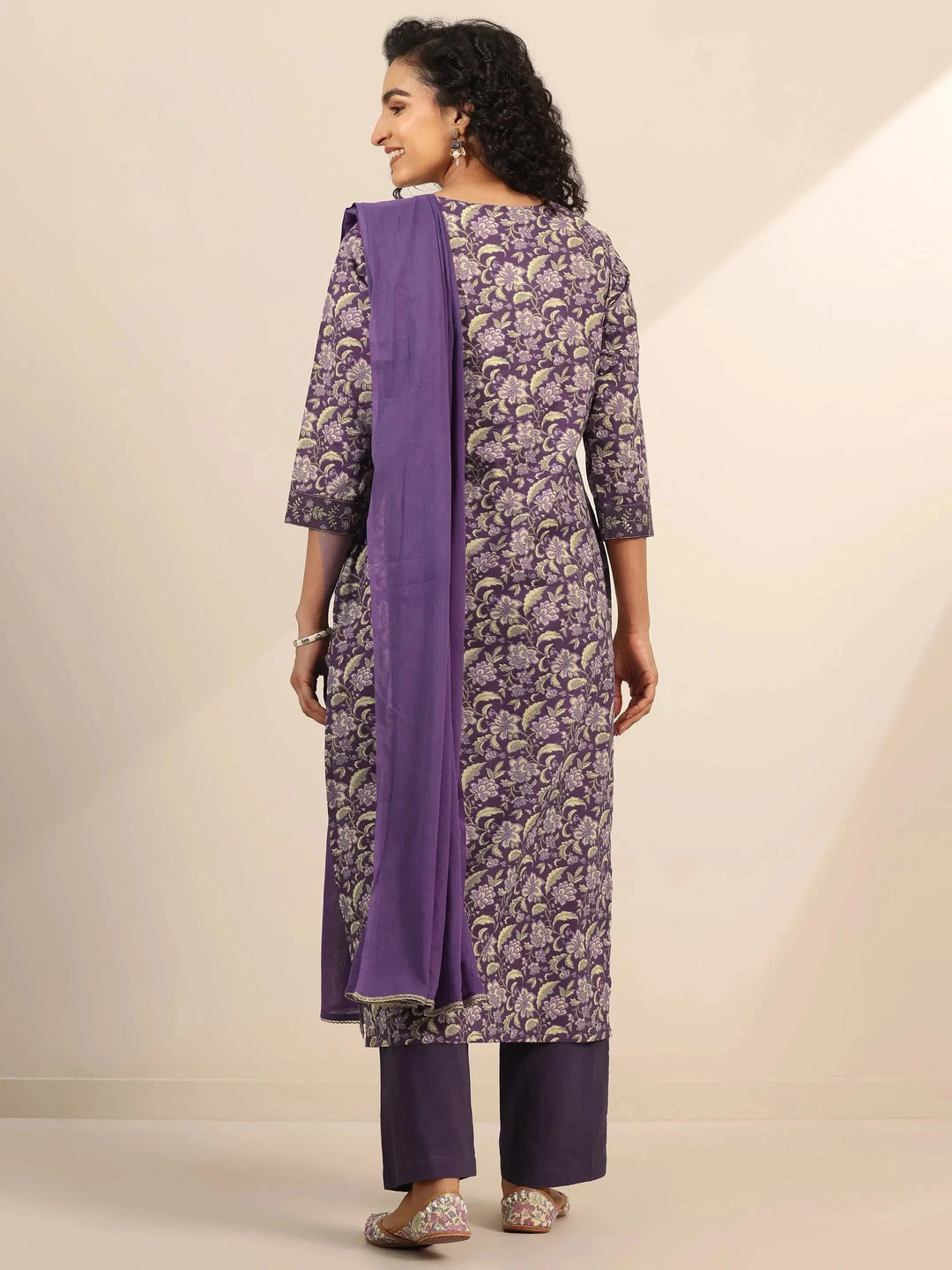  Purple Yoke Design Cotton Straight Suit Set With Dupatta 