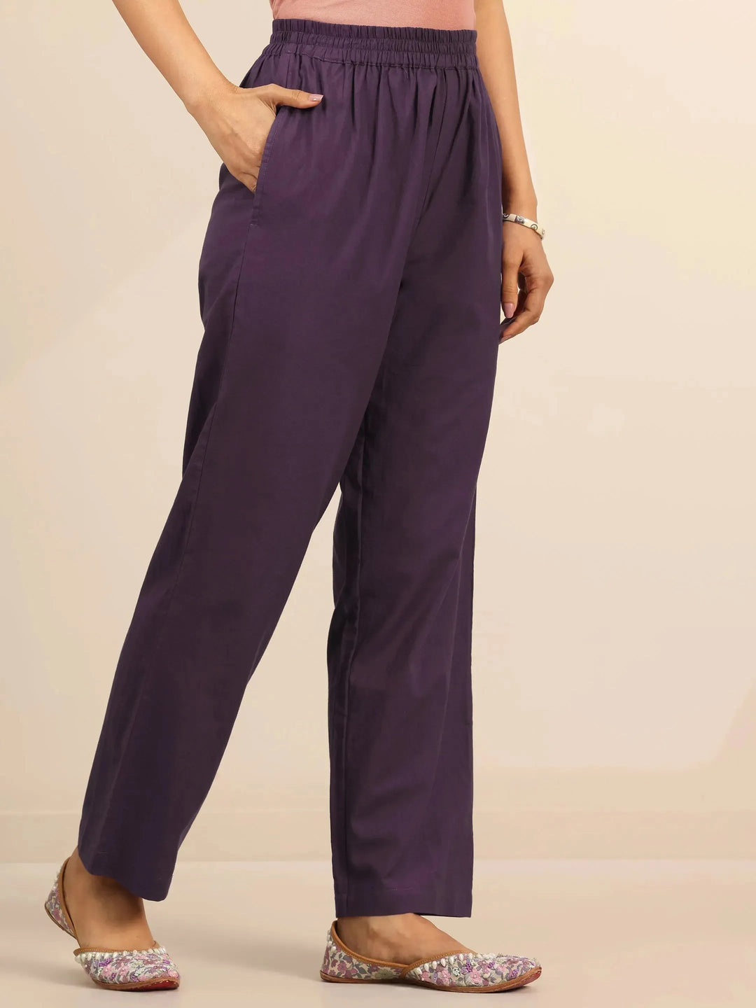  Purple Yoke Design Cotton Straight Suit Set With Dupatta 
