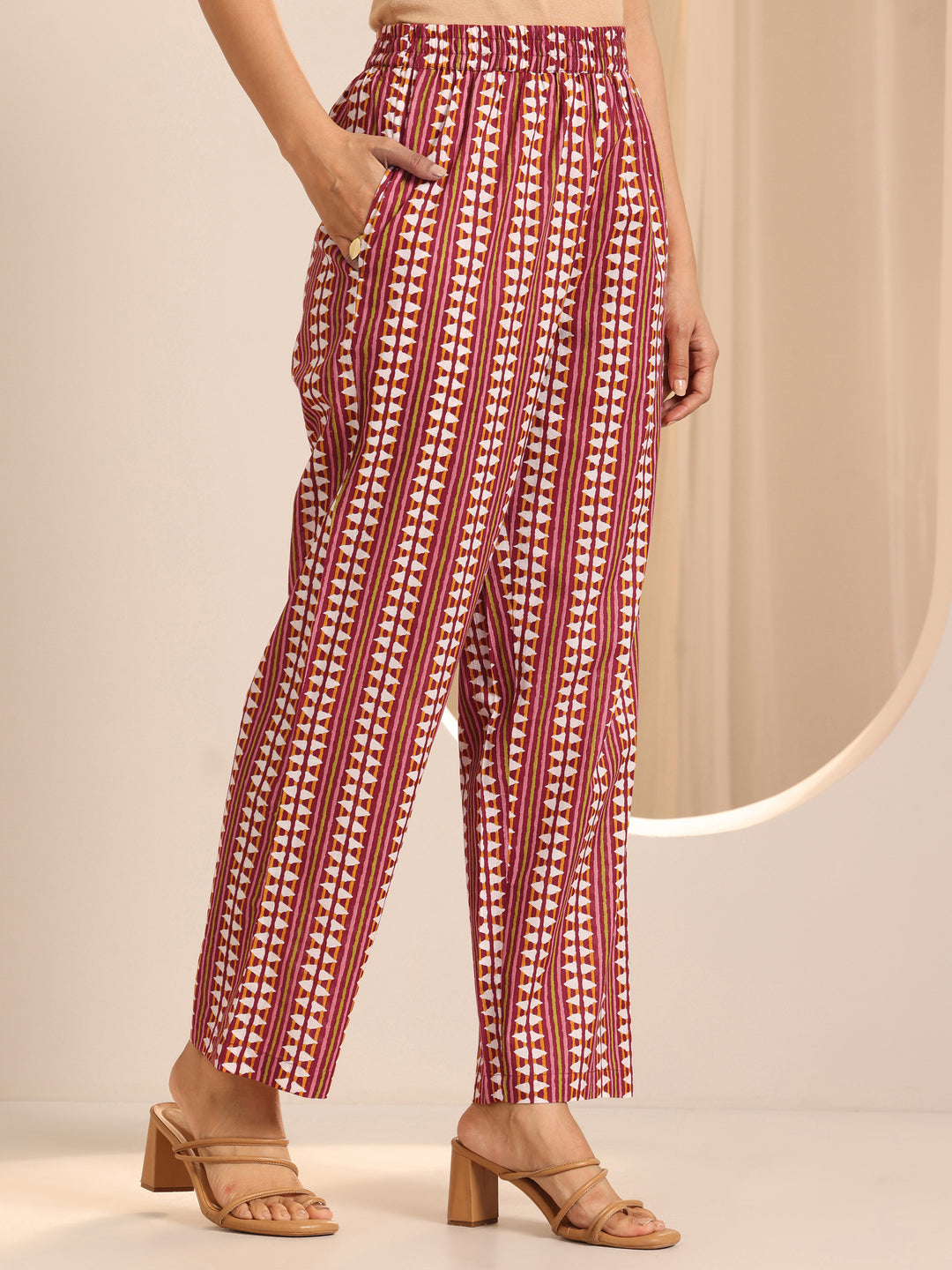  Red Printed Cotton A-Line Suit Set With Dupatta 