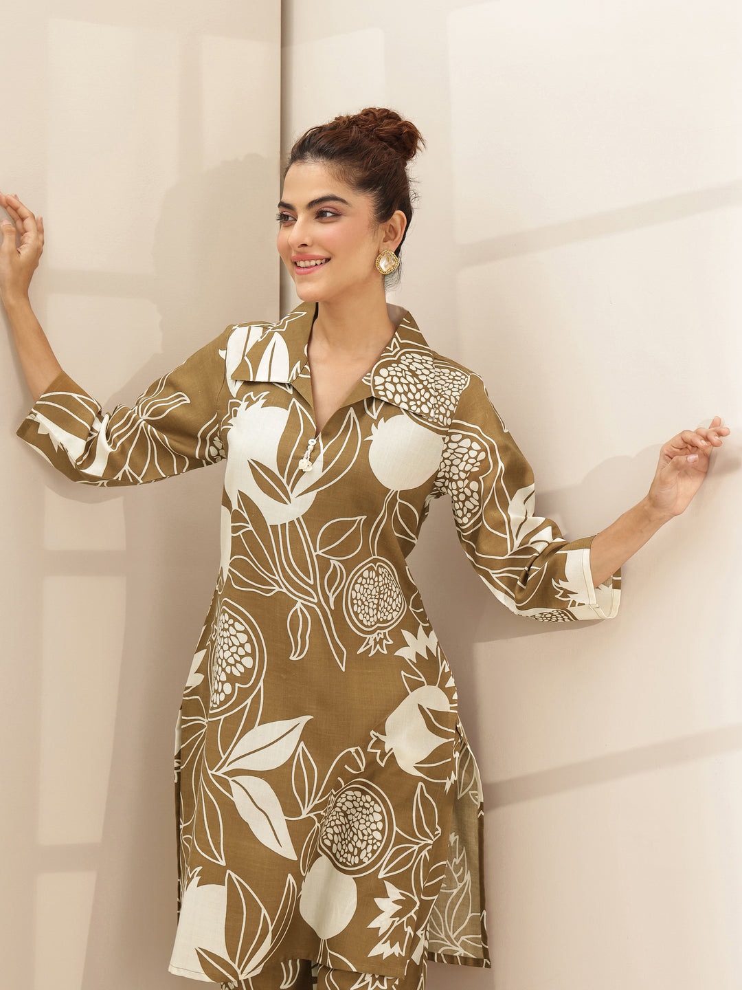  Brown Printed Cotton Blend Co-Ord Sets 