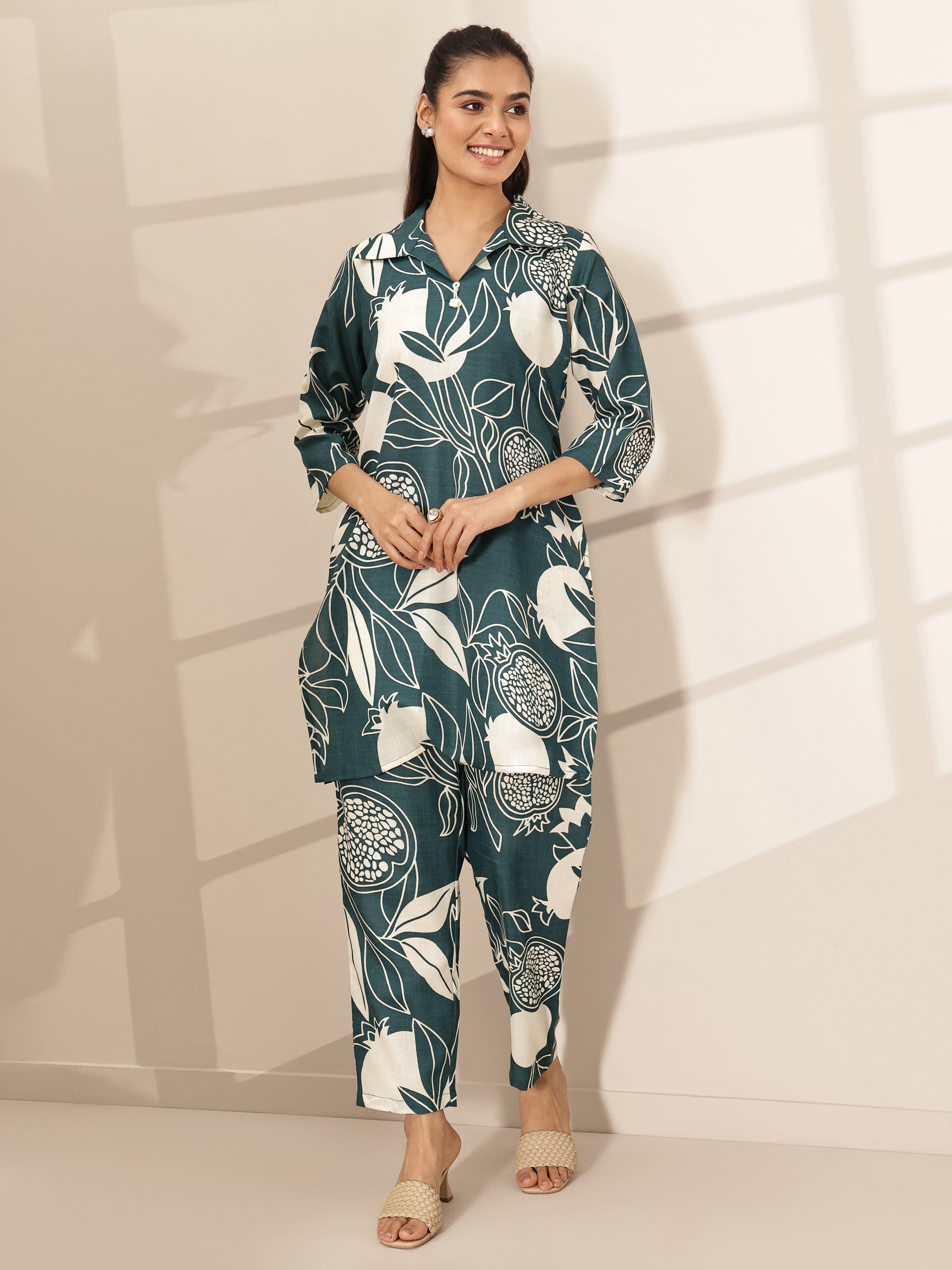 libas Teal Blue Printed Cotton Blend Co-Ord Sets-picture-16