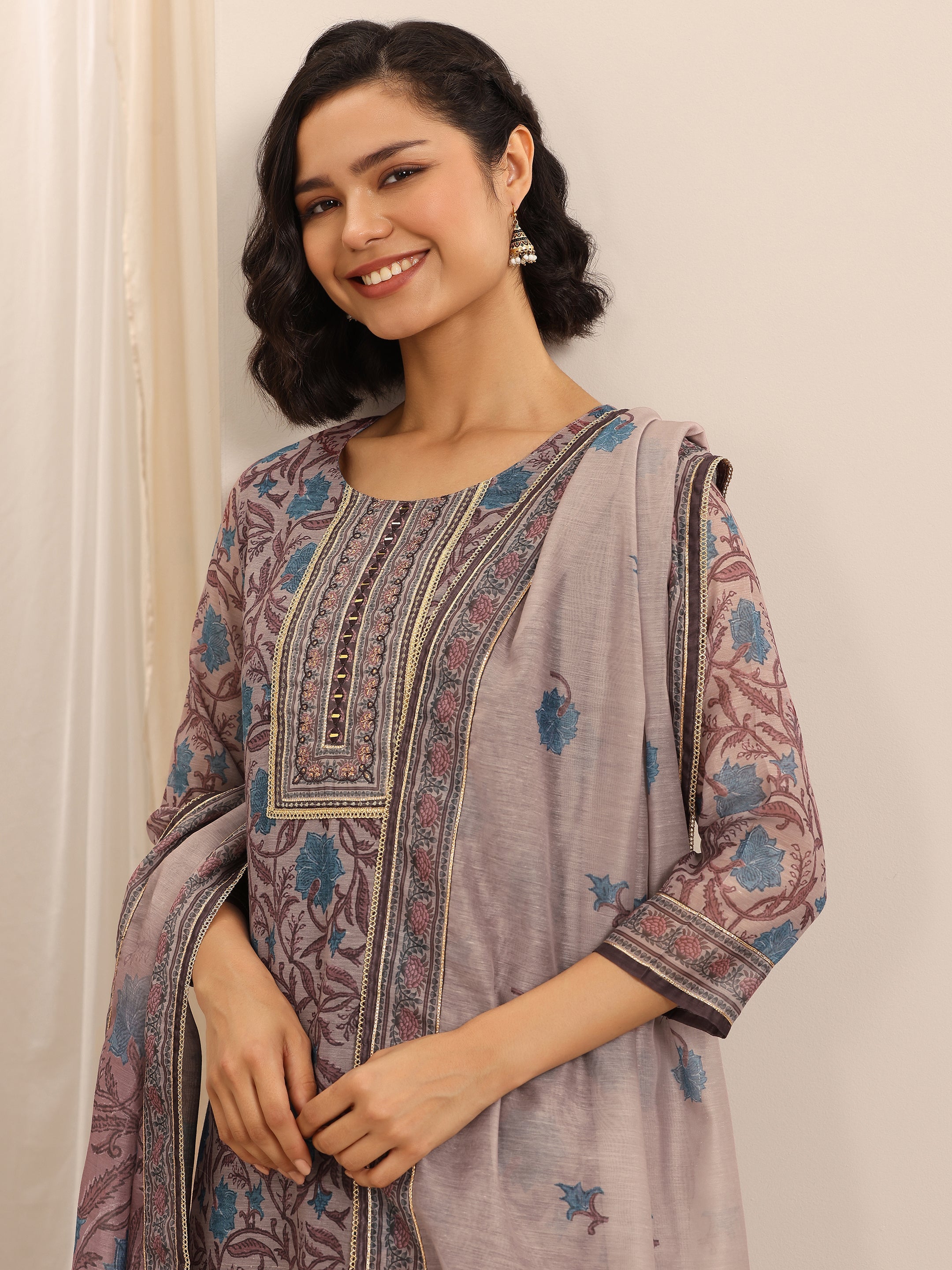 libas Brown Printed Silk Blend Straight Suit Set With Dupatta-picture-65