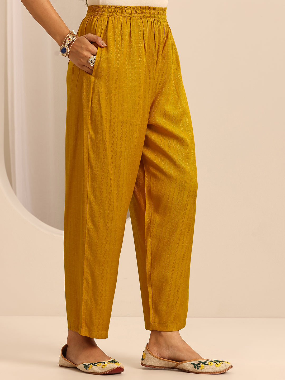  Yellow Woven Cotton Blend Straight Suit Set With Dupatta 