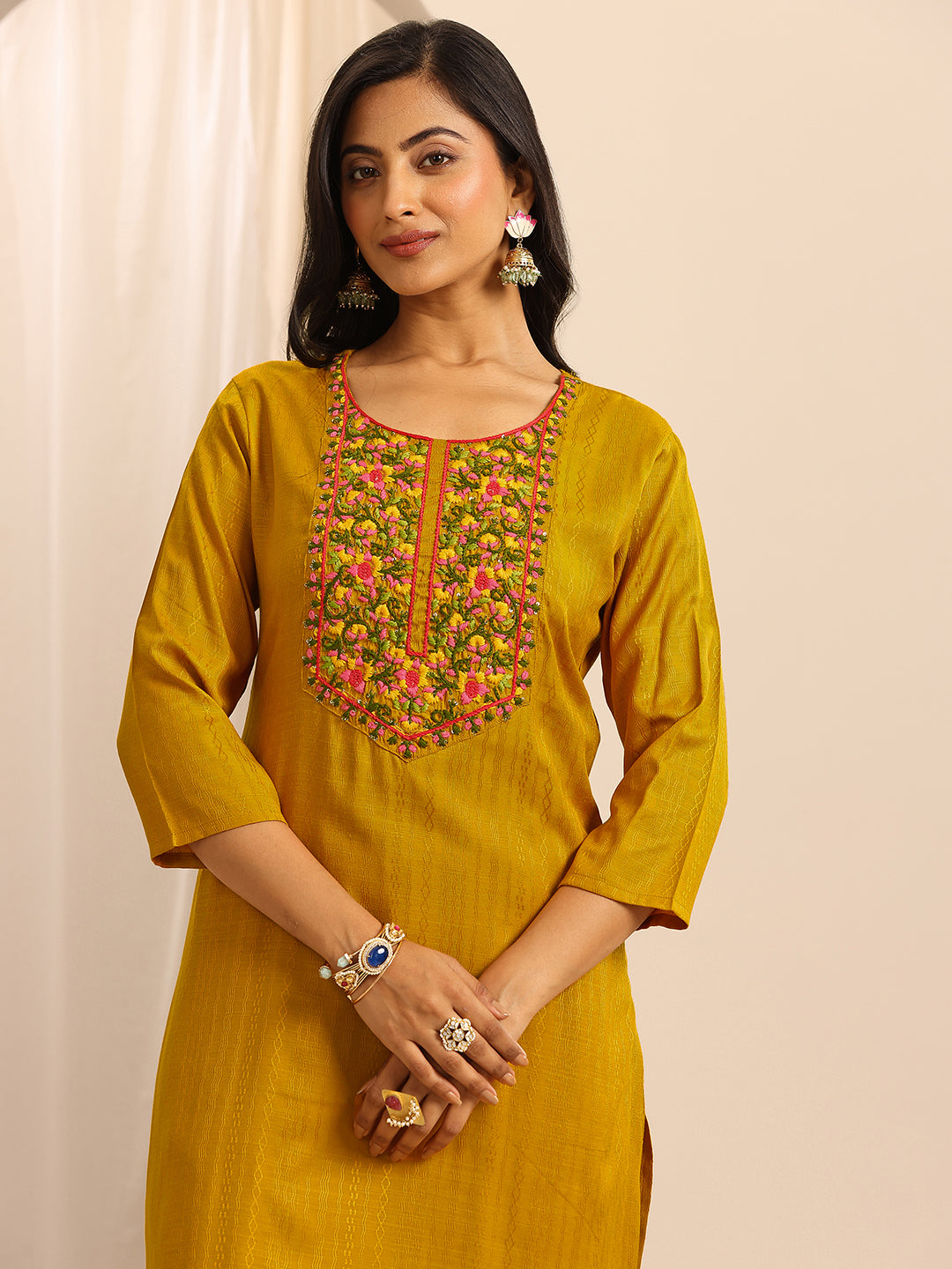  Yellow Woven Cotton Blend Straight Suit Set With Dupatta 