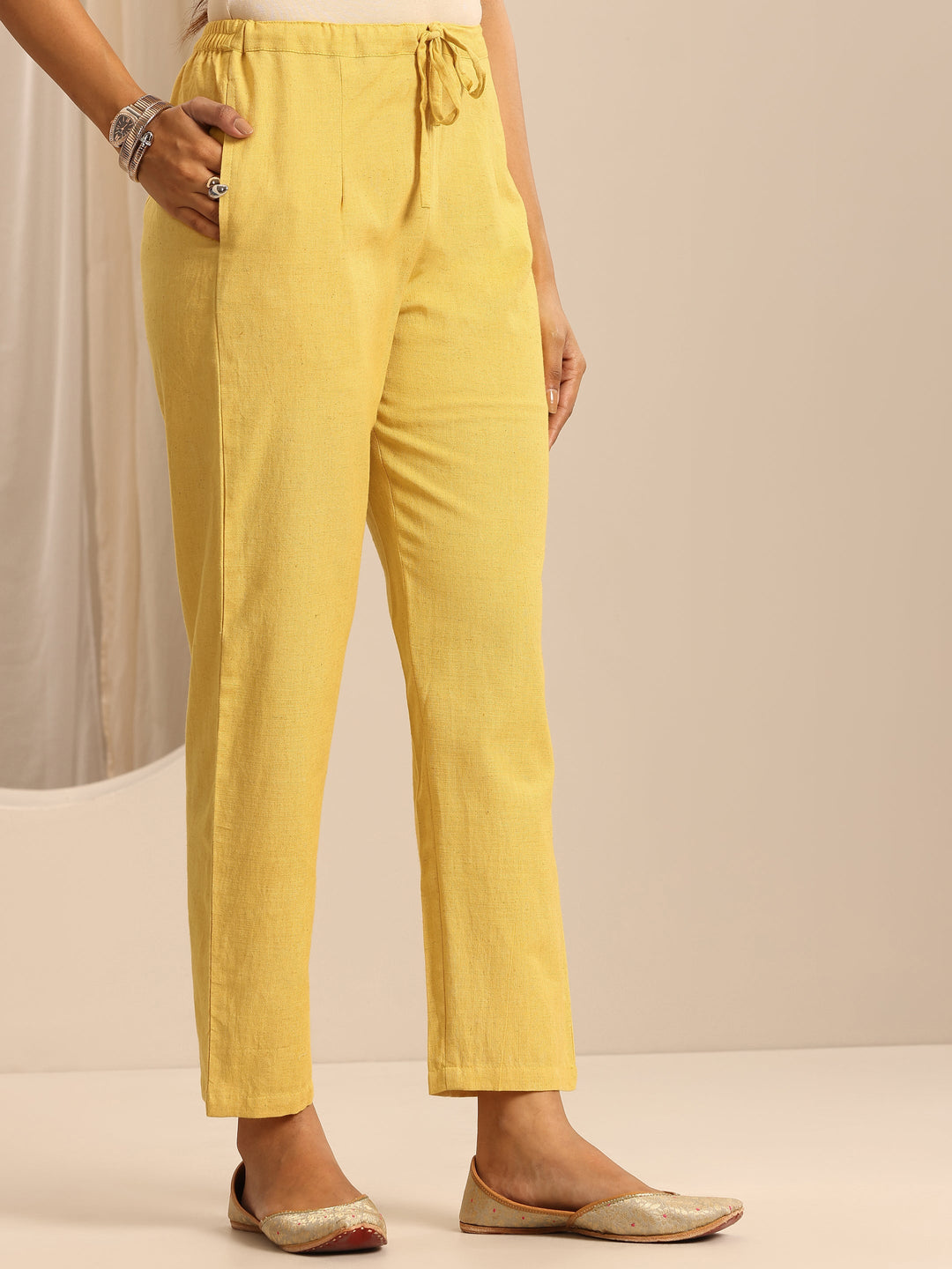  Yellow Embroidered Cotton Blend Straight Suit Set With Dupatta 