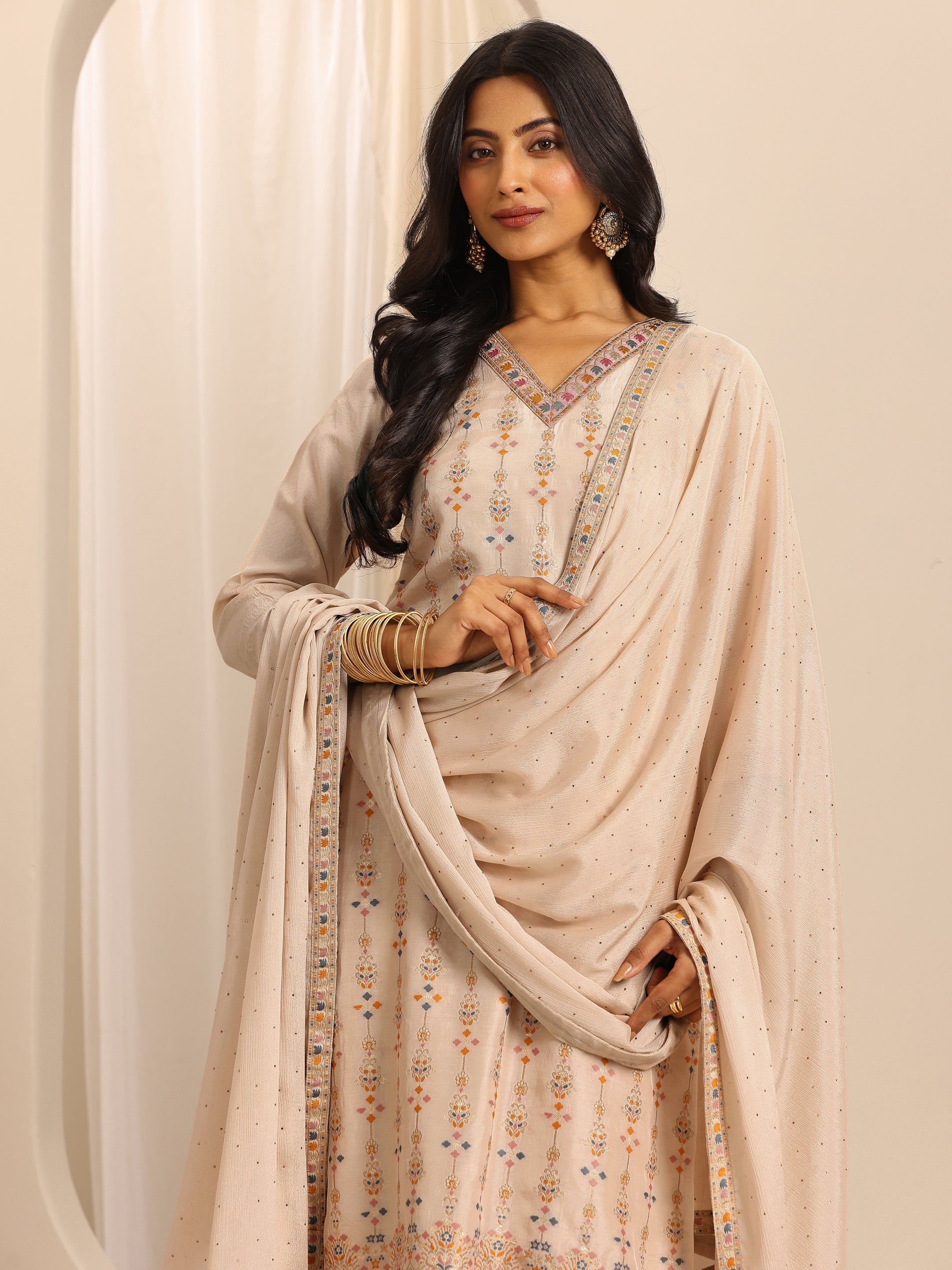 libas White Woven Silk Blend Straight Suit Set With Dupatta-picture-25