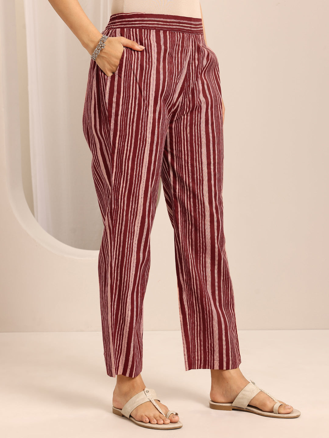  Red Printed Cotton Blend A-line Kurta Set 