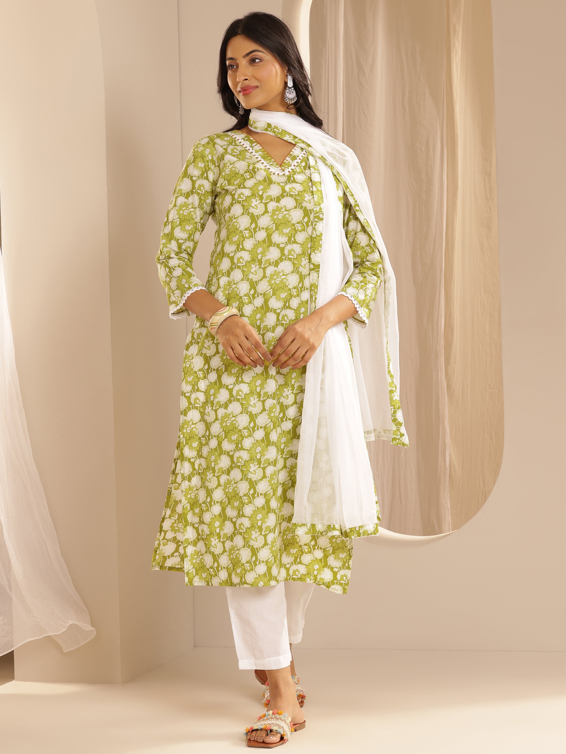 libas Green Printed Cotton Straight Suit Set With Dupatta-picture-39