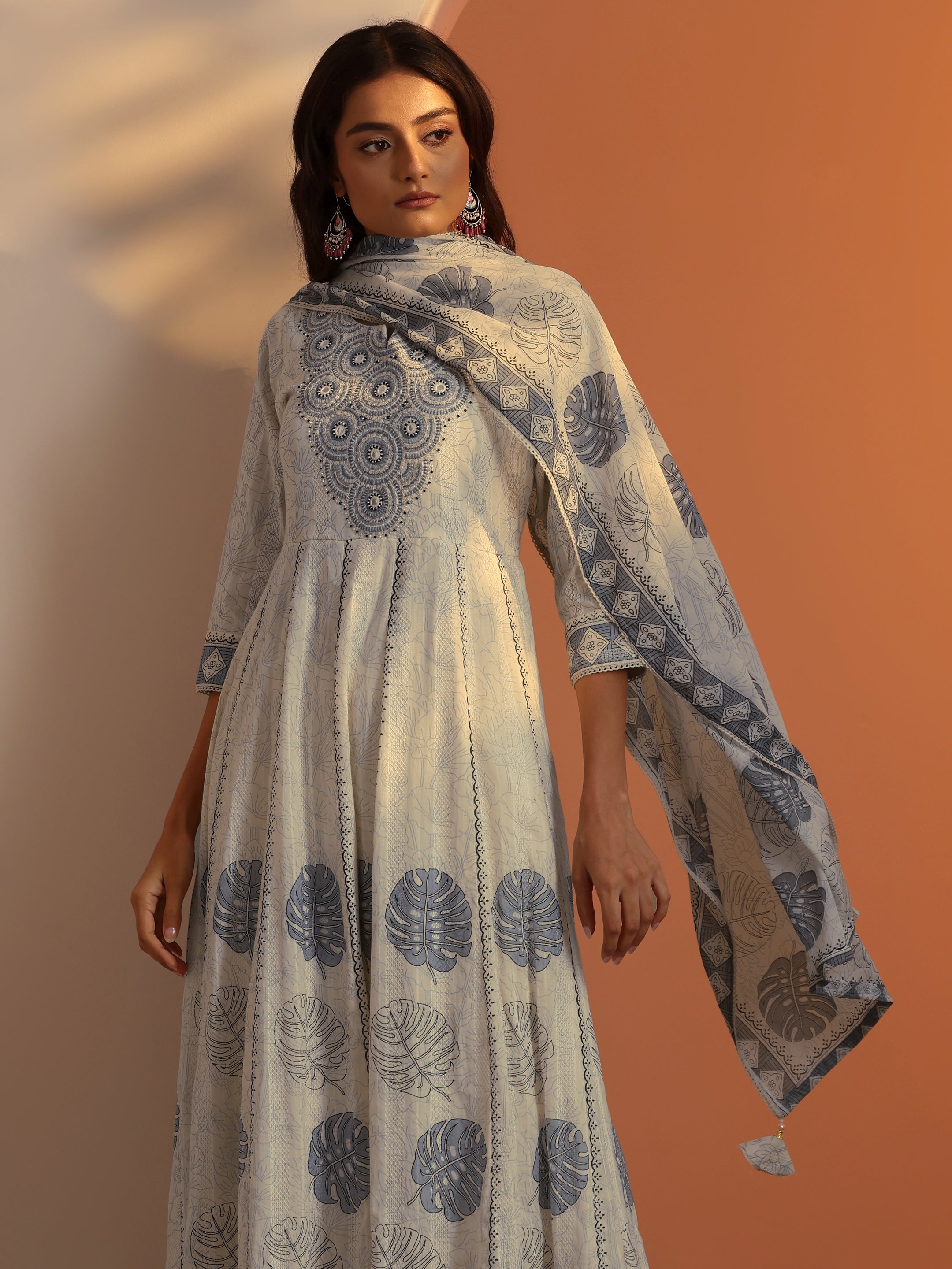 libas Off White Embroidered Cotton Anarkali Suit Set With Dupatta-picture-43
