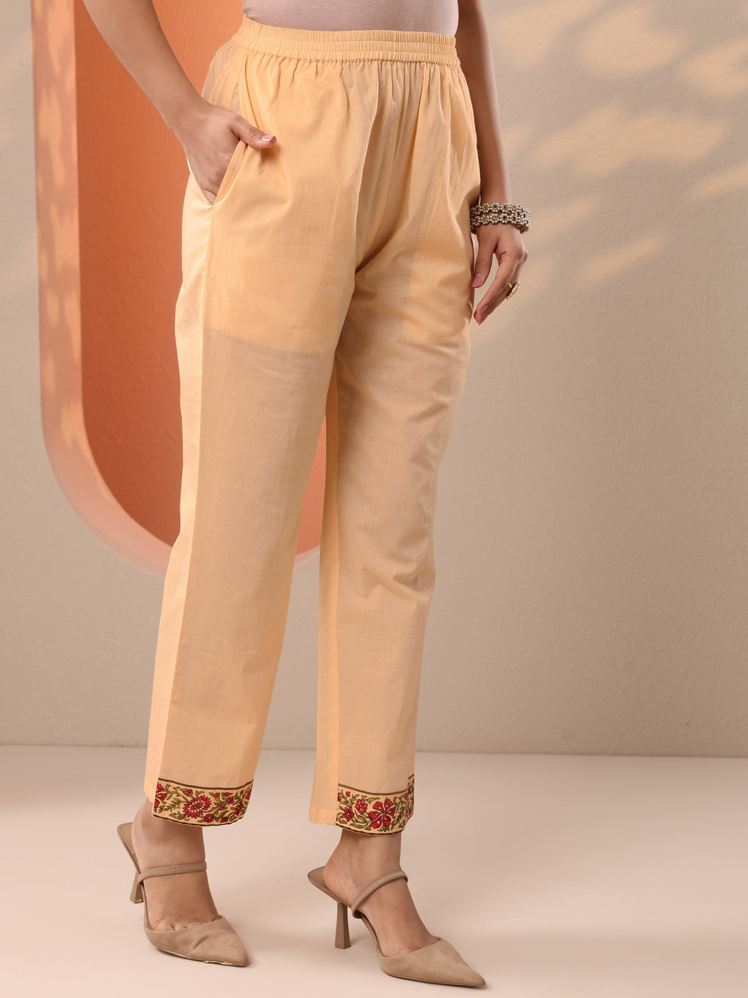  Peach Printed Cotton Anarkali Suit Set With Dupatta 