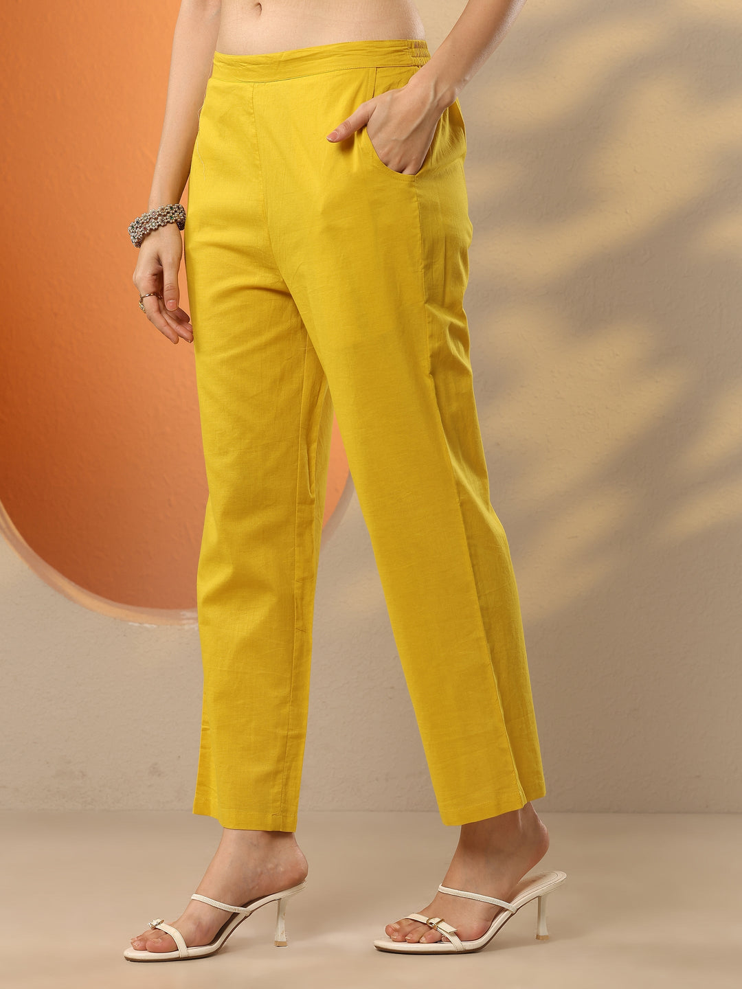  Mustard Printed Cotton Anarkali Suit Set With Dupatta 