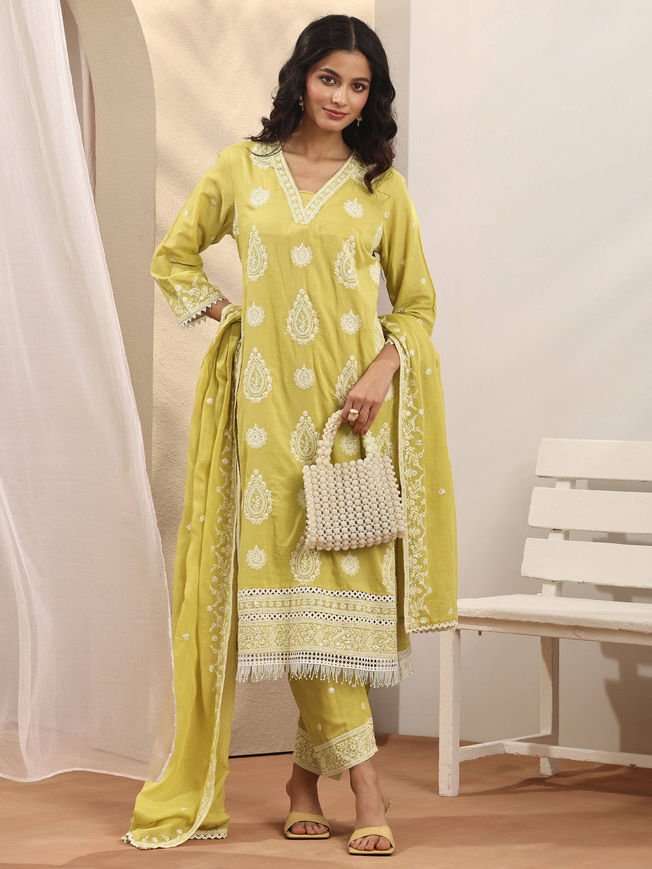 libas Yellow Embroidered Cotton Straight Suit Set With Dupatta-picture-47
