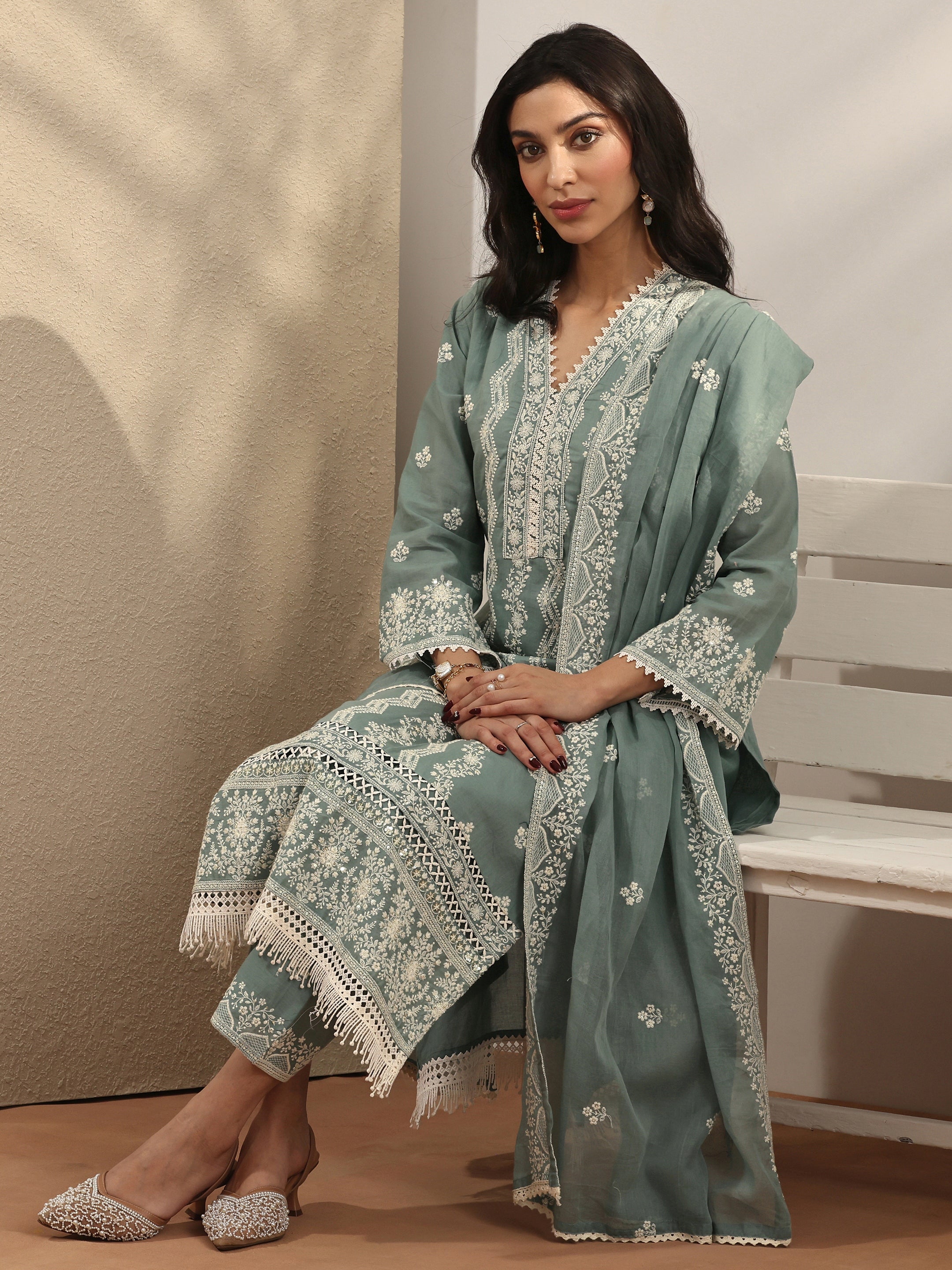 libas Blue Embroidered Cotton Straight Suit Set With Dupatta-picture-50