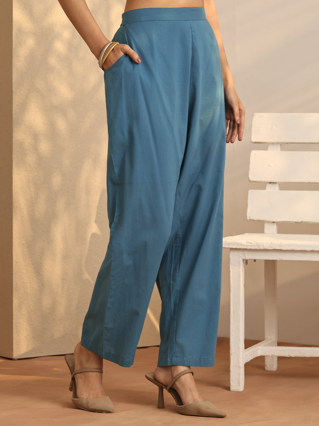  Teal  Printed Chiffon Kaftan Kurta Set 