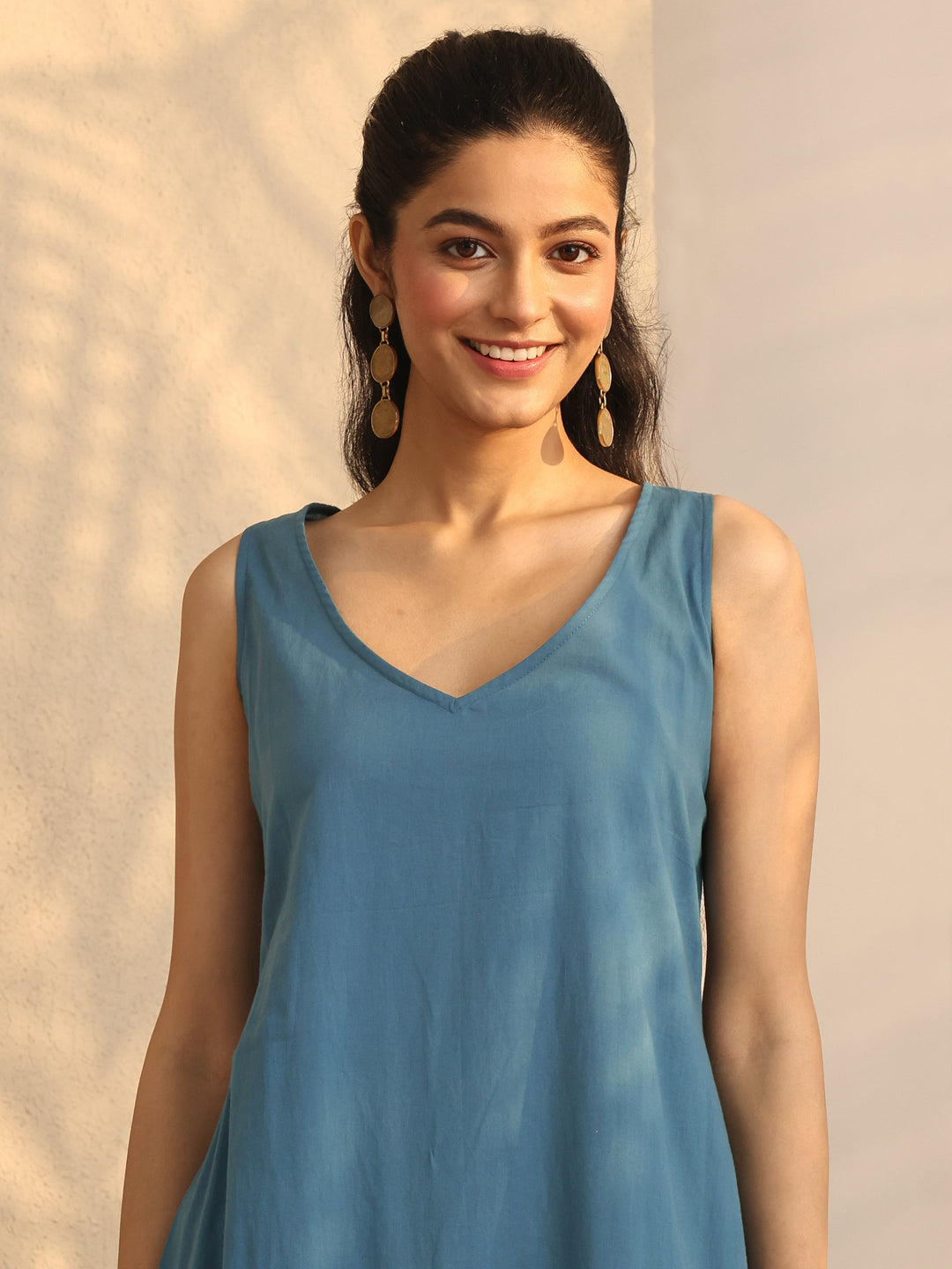  Teal  Printed Chiffon Kaftan Kurta Set 