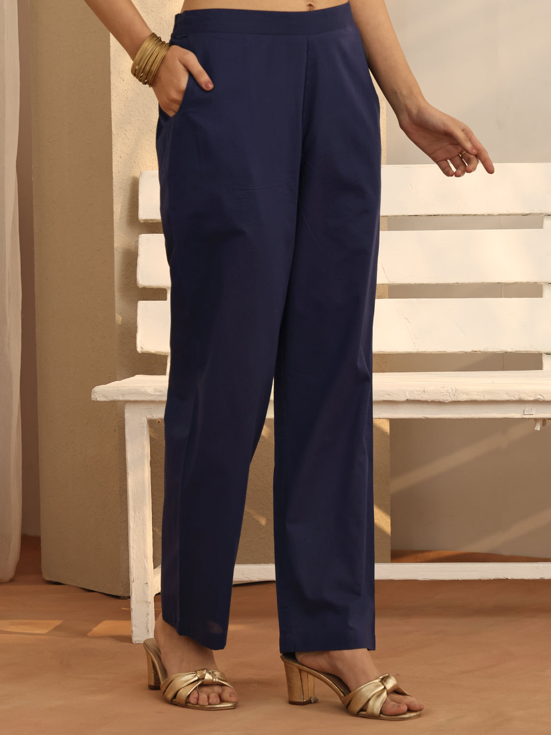  Navy blue Printed Chiffon A-Line Kurta Set 