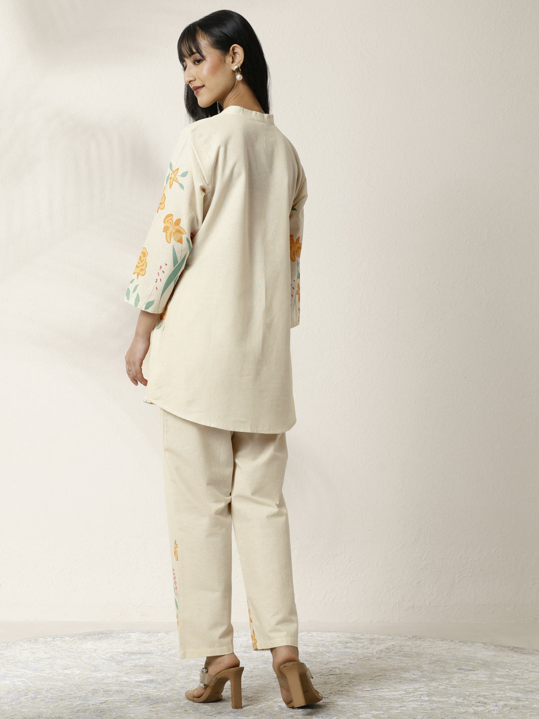  Off White Printed Cotton Blend Co-Ord Set 