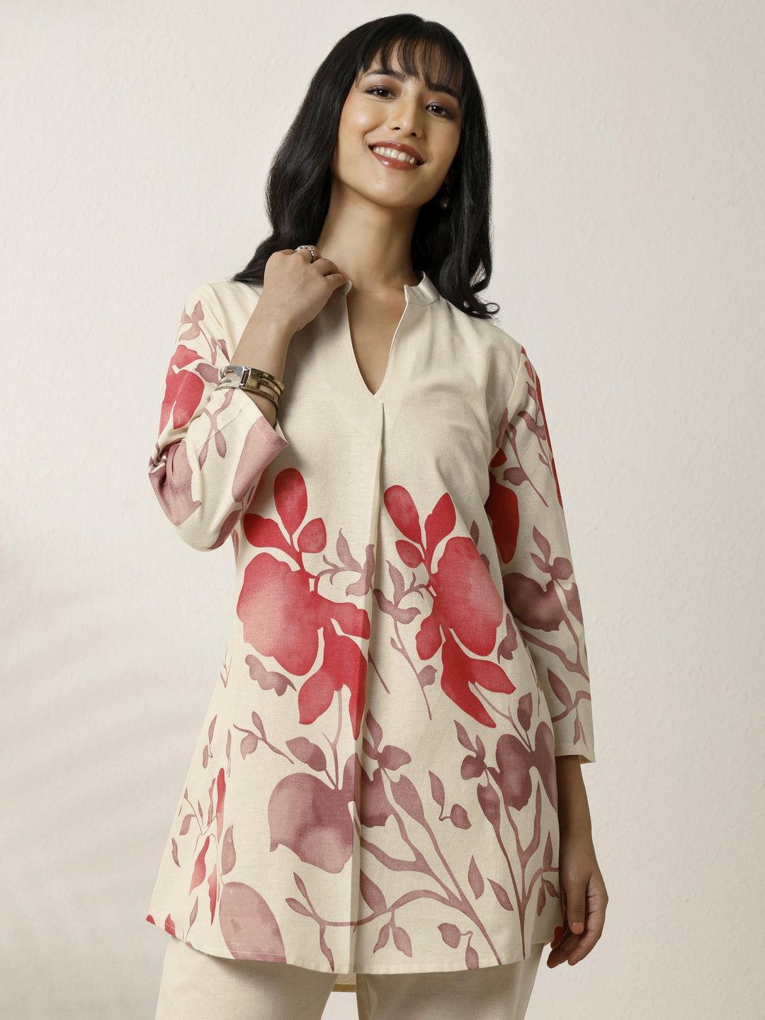  Off White Printed Cotton Blend Co-Ord Set 