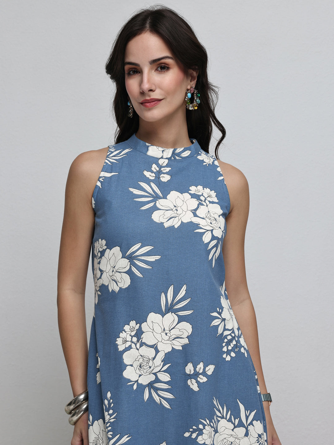  Blue Floral Printed Cotton Blend Co-Ord Set 
