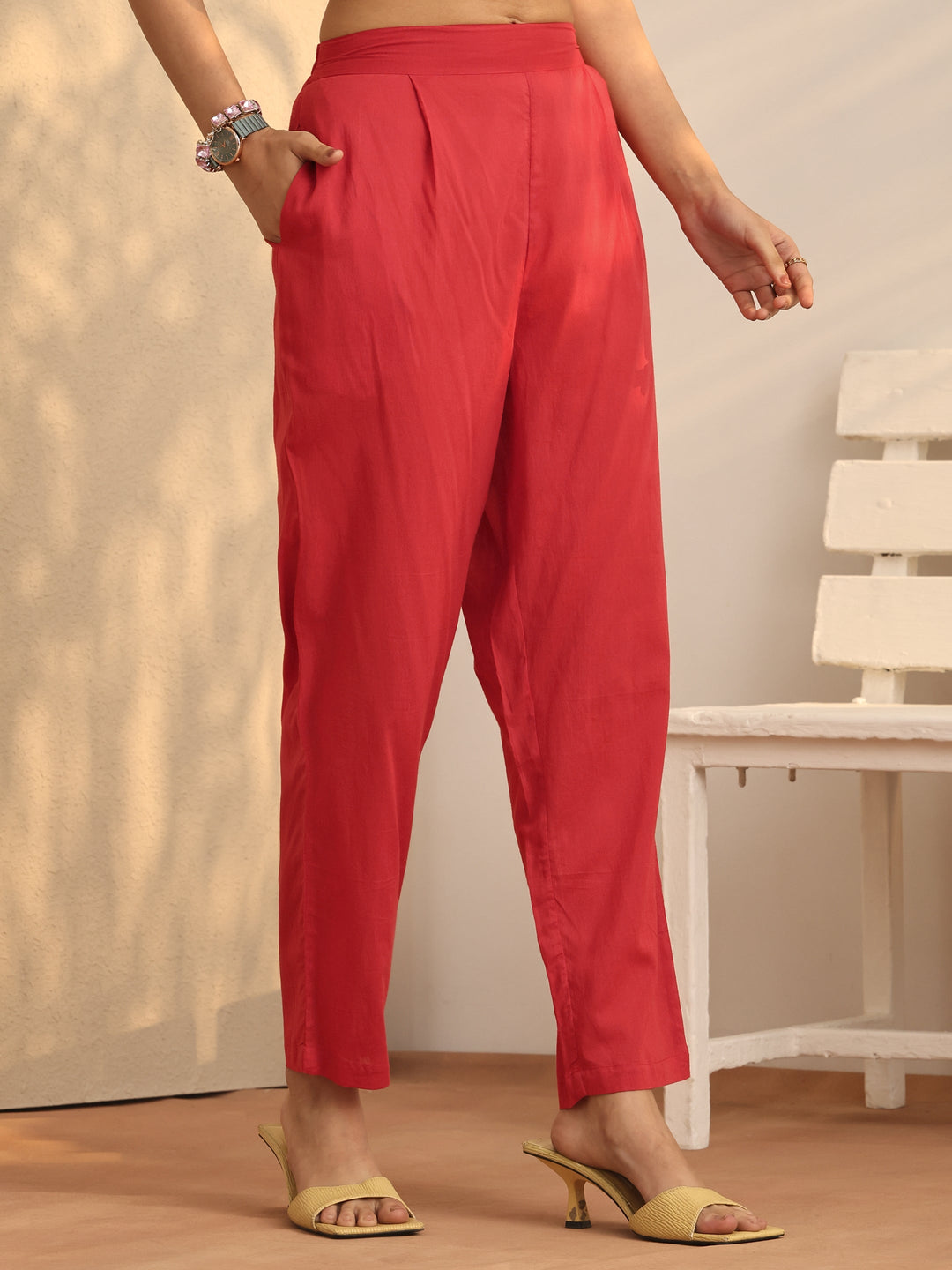  Red Printed Chiffon A-Line Kurta Set 