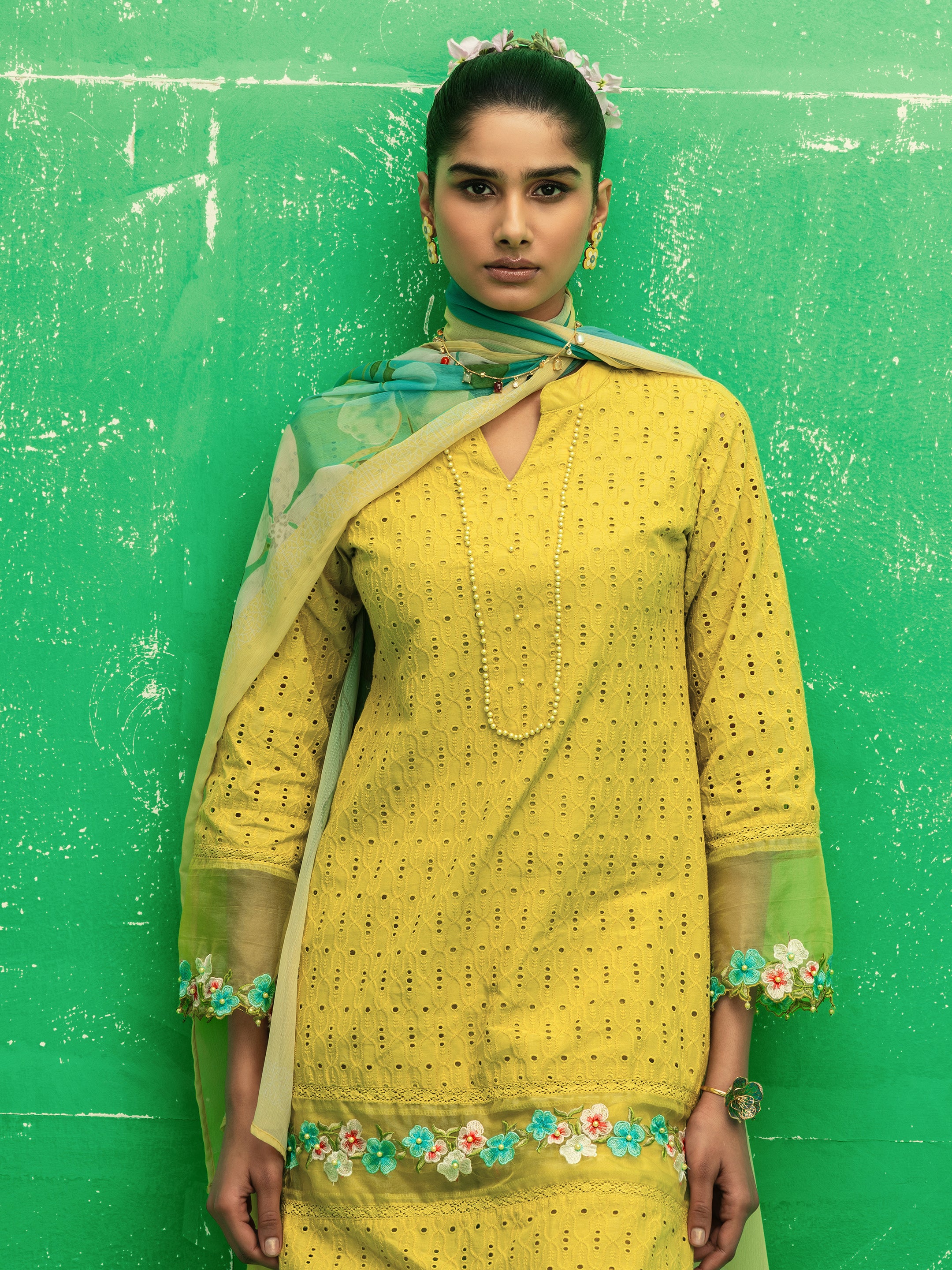 libas Cecelia Lime Green Embroidered Cotton Straight Suit Set With Dupatta-picture-61