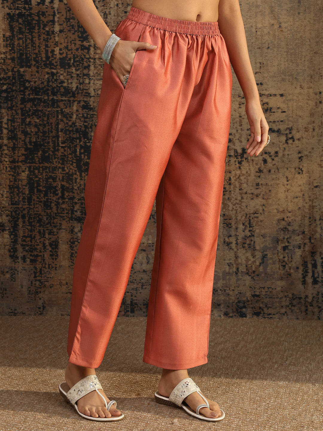  Peach Printed Silk Blend Straight Suit Set With Dupatta 