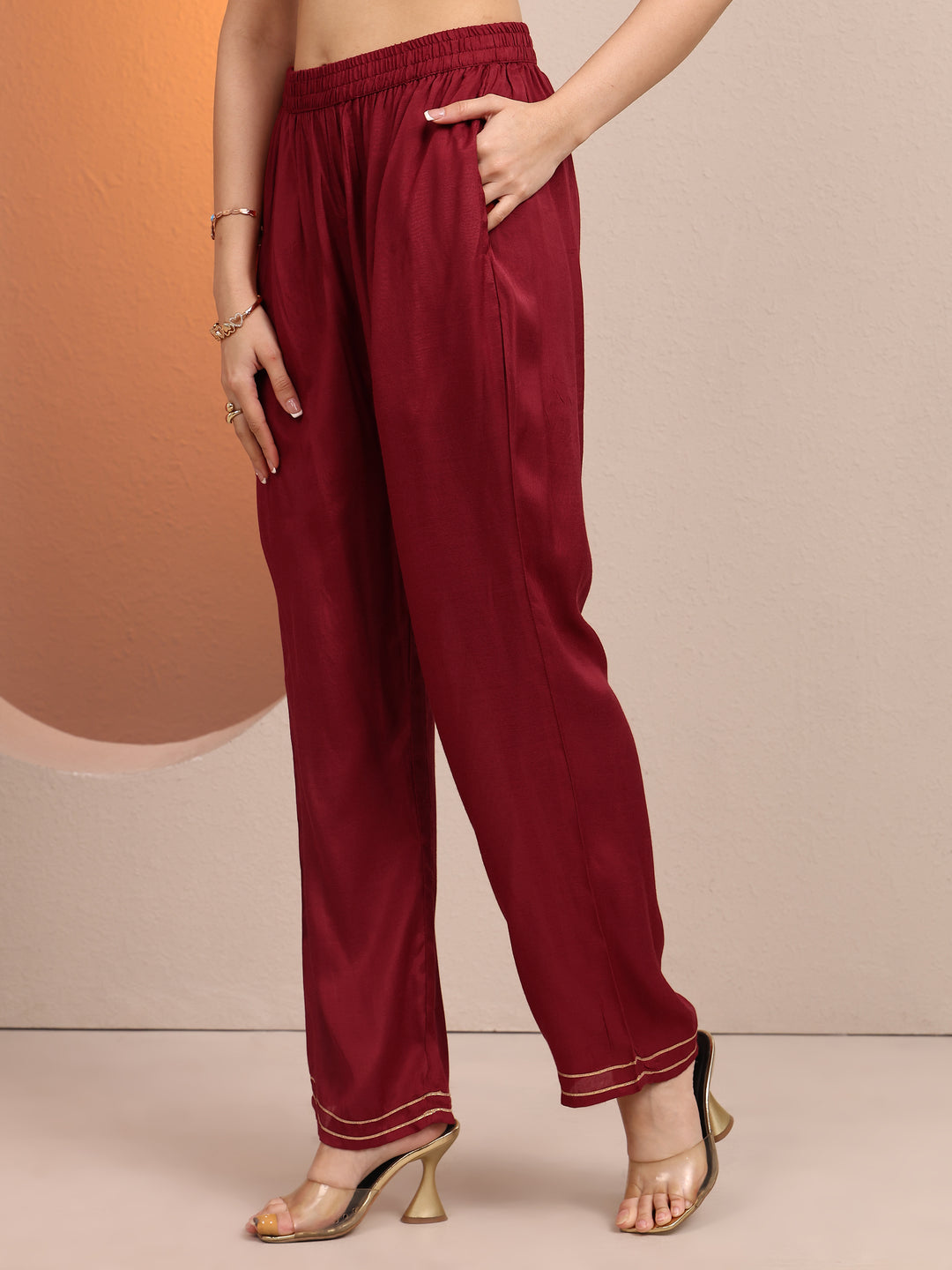  Red Printed Chinon Straight Suit Set With Dupatta 