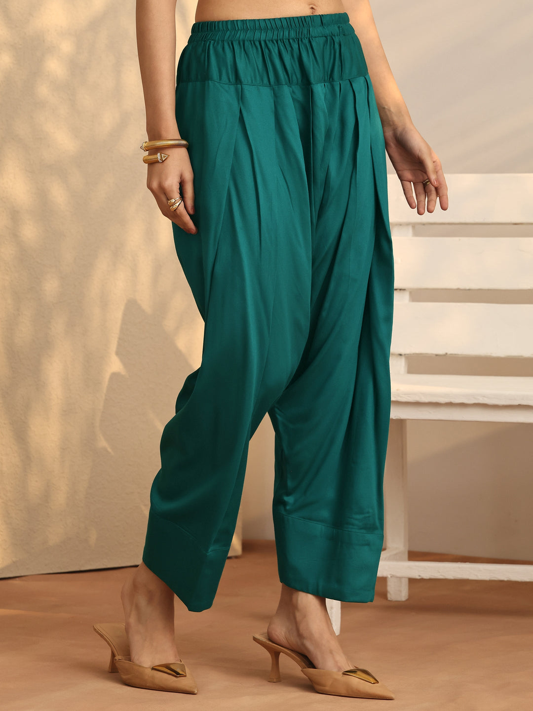  Teal Embroidered Silk Blend Co-Ord Sets 
