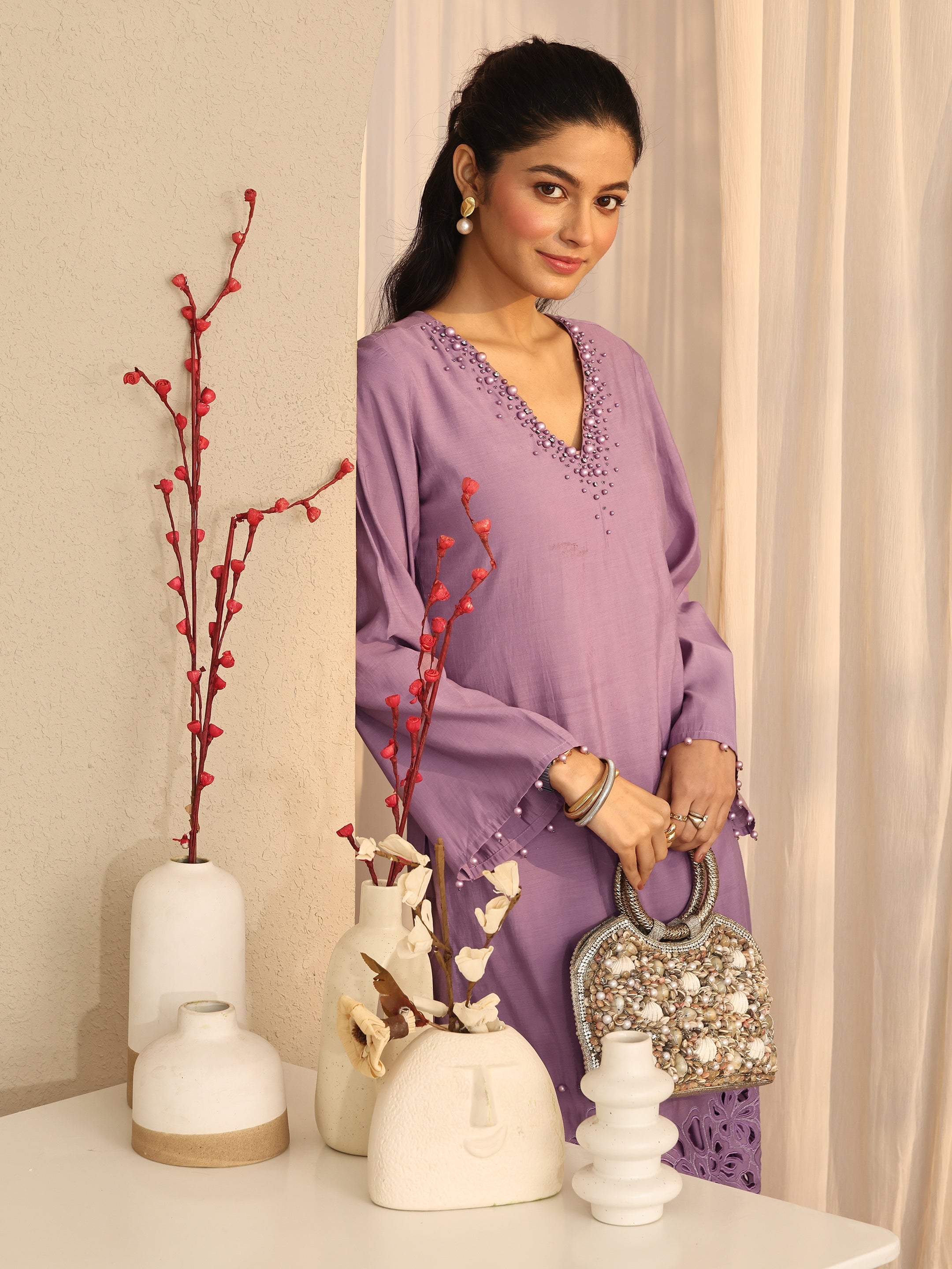 libas Mauve Embellished Silk Blend Co-Ord Sets-picture-36