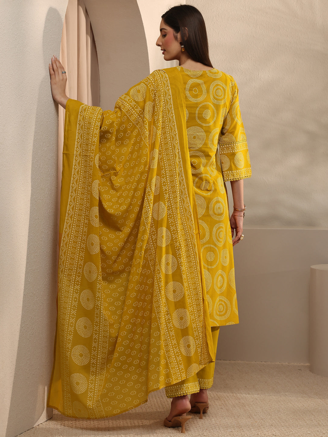  Mustard Printed Cotton Straight Suit Set With Dupatta 