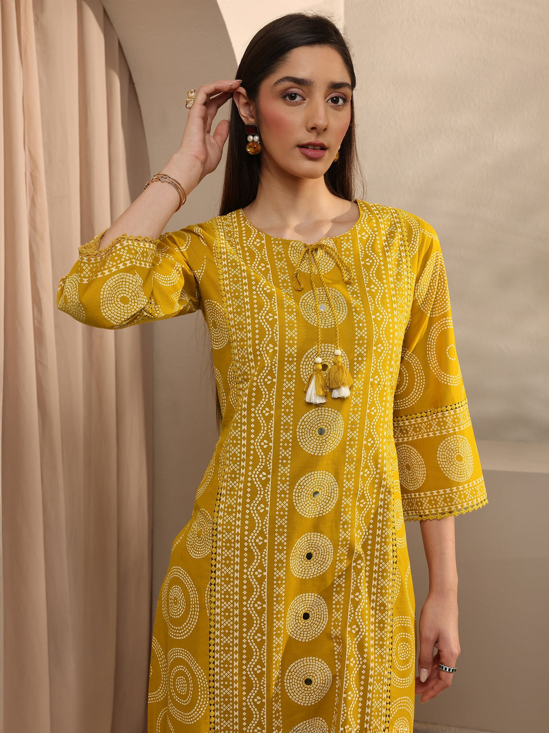  Mustard Printed Cotton Straight Suit Set With Dupatta 
