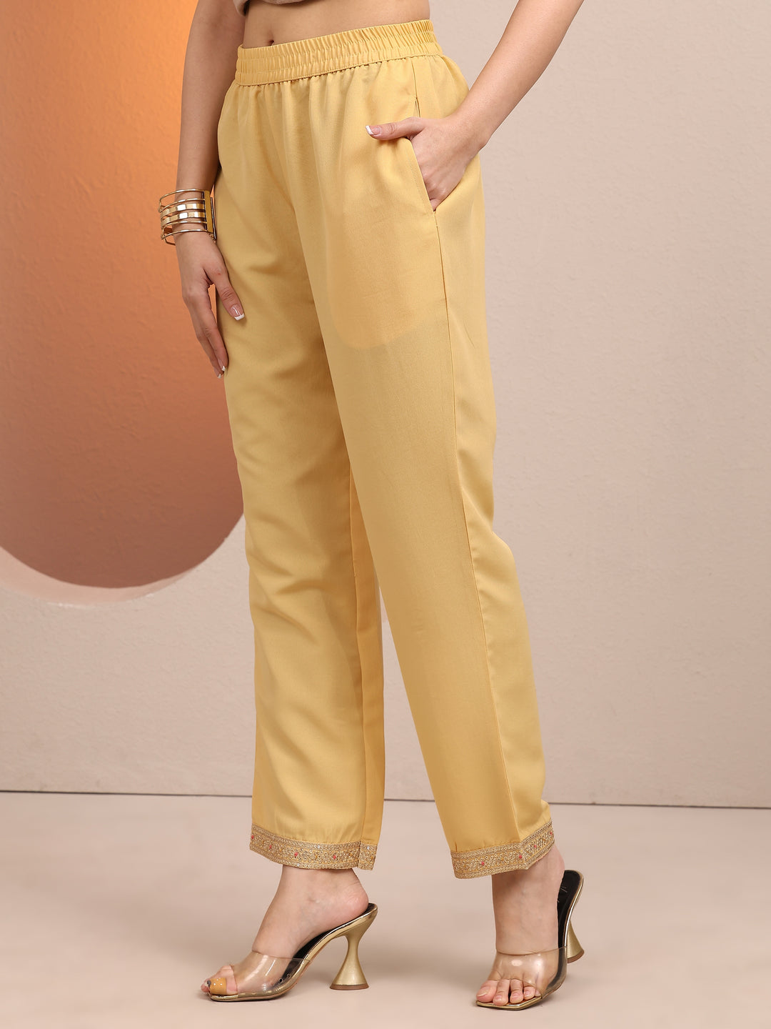  Yellow Embroidered Silk blend Straight Suit Set With Dupatta 