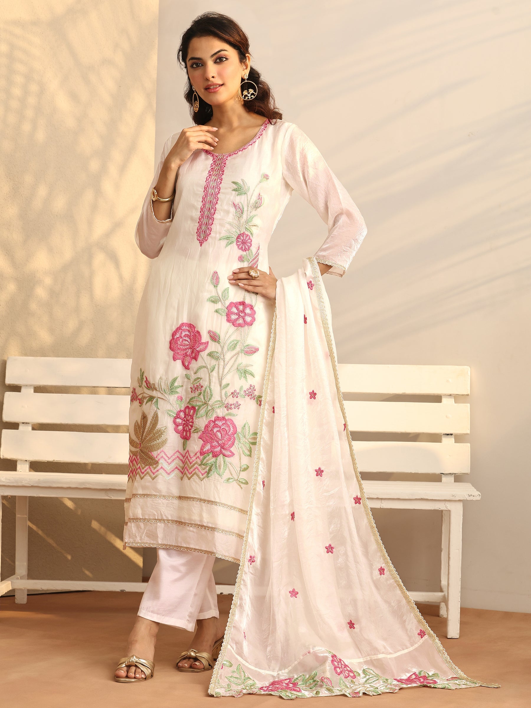 Purple Woven Design Cotton Straight Kurta