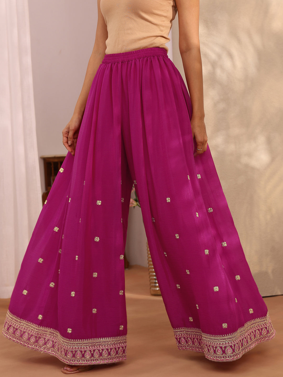  Pink Embroidered Chinon Straight Suit Set With Dupatta 