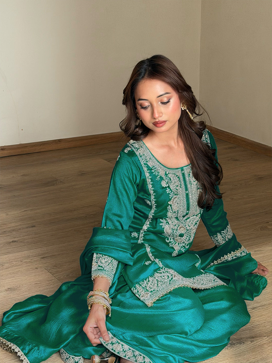 Libas Art Blue Embroidered Organza Straight Suit Set With Dupatta-picture-16